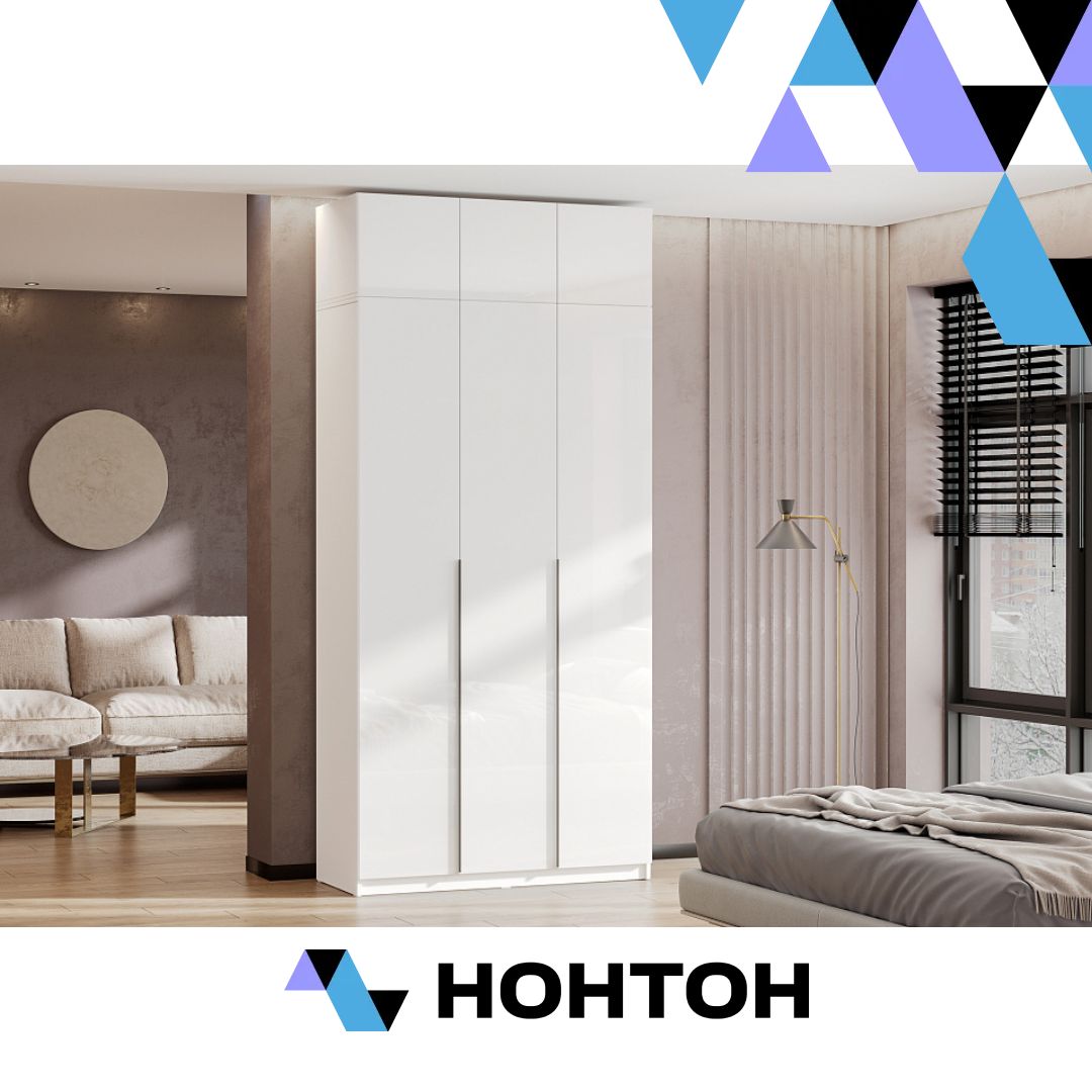 Шкаф 3-х створчатый Тивина с антресолью белый / белый глянец