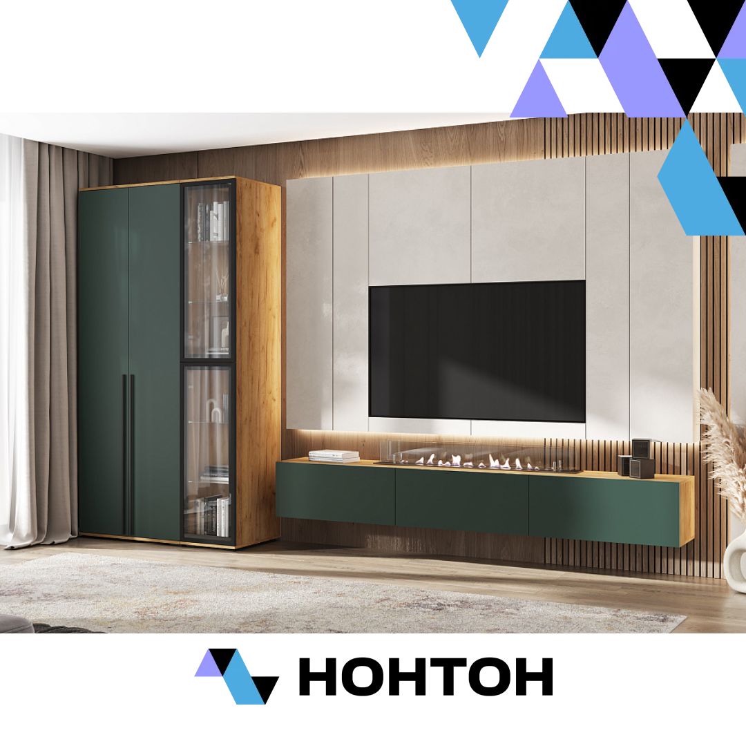 Гостиная Норд №3 дуб крафт / изумрудный