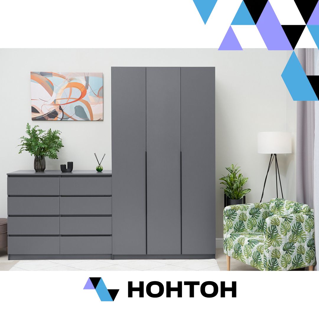 Шкаф 3-х створчатый Тивина графит серый