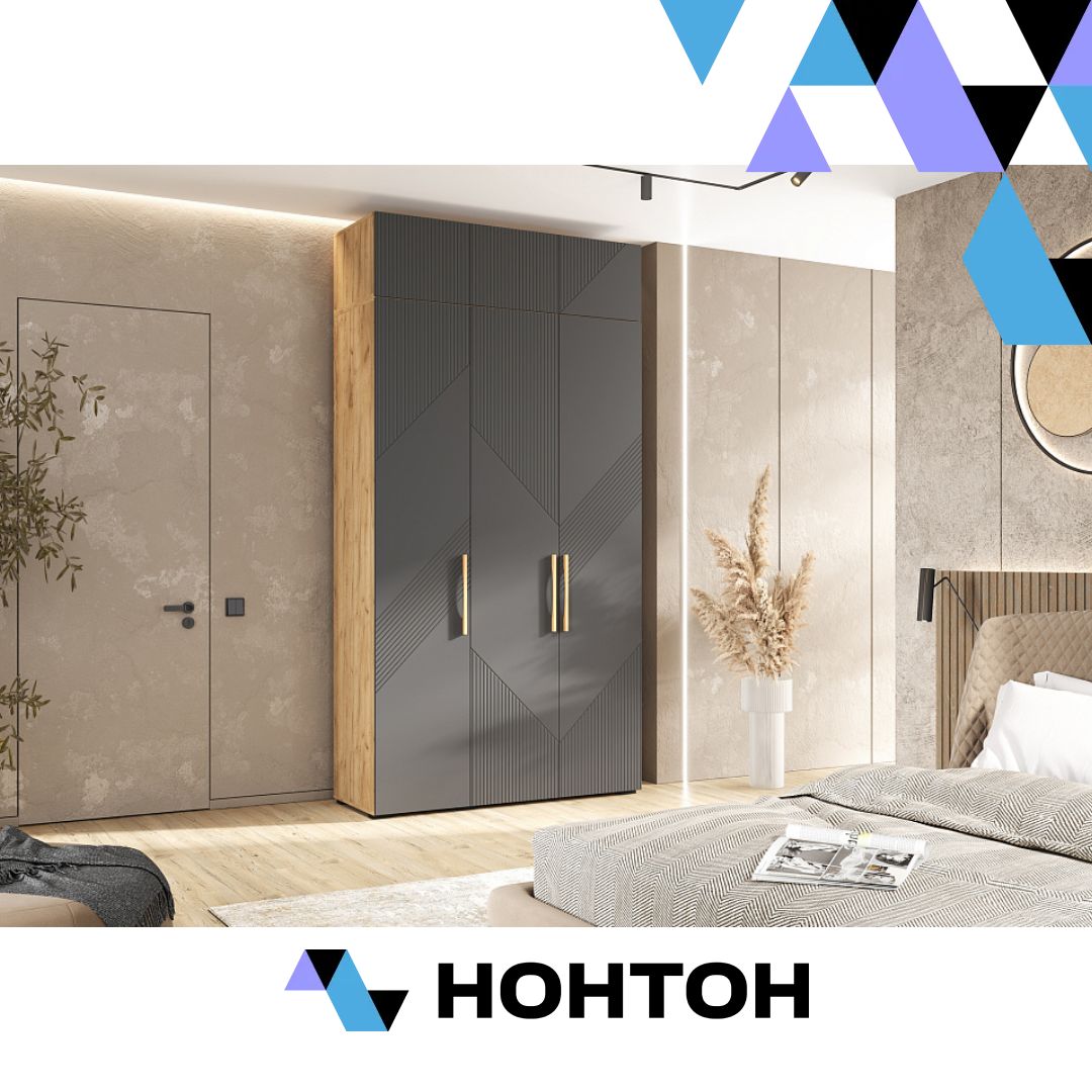 Шкаф 3-х створчатый с антресолью Ирис дуб крафт / браш графит