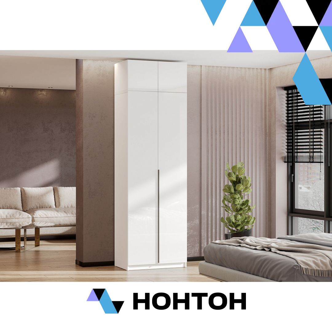 Шкаф 2-х створчатый Тивина с антресолью белый / белый глянец