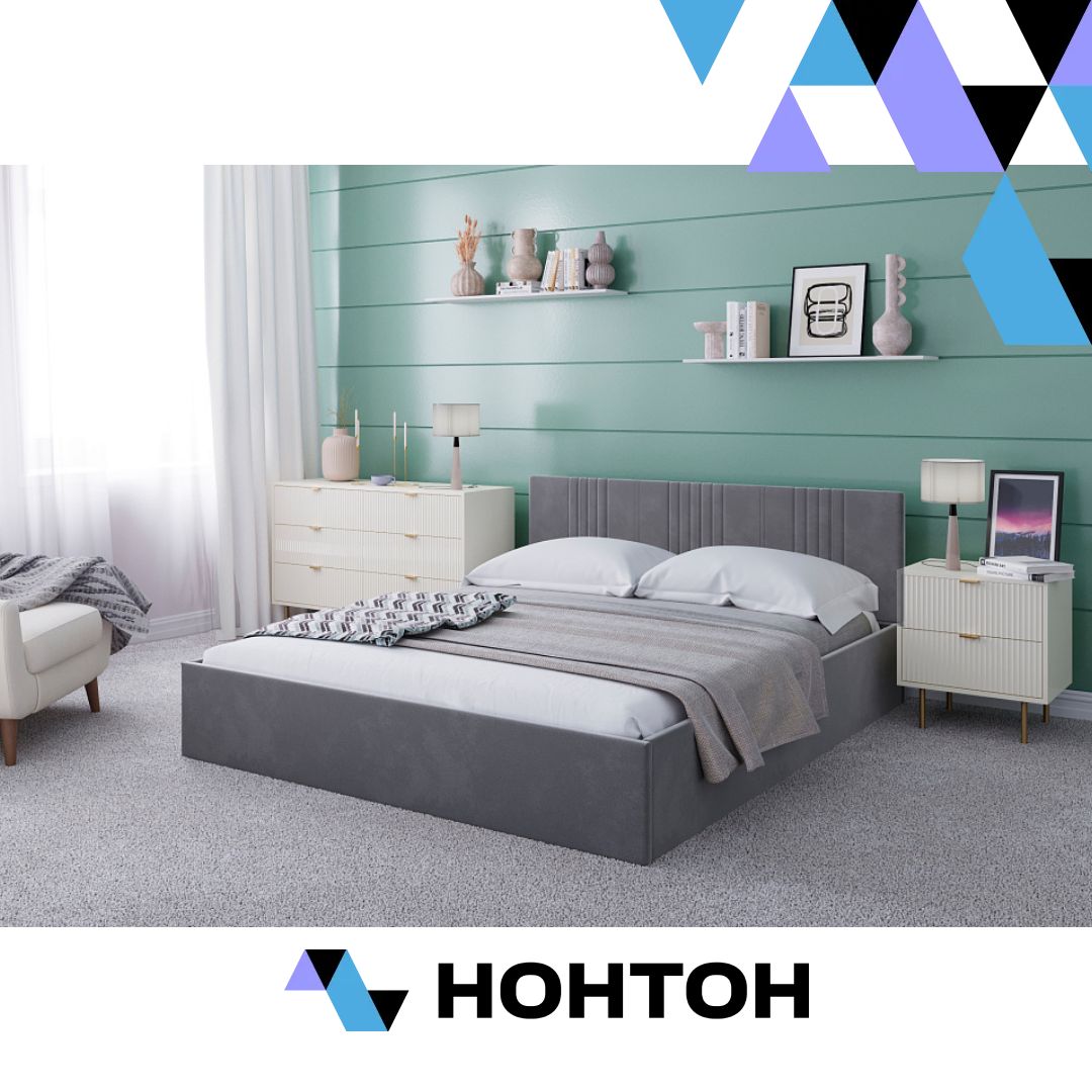 Кровать Амелия велюр серый