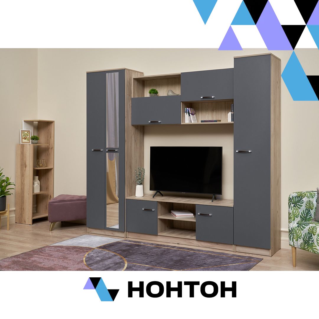 Гостиная Герда дуб крафт серый / серый графит