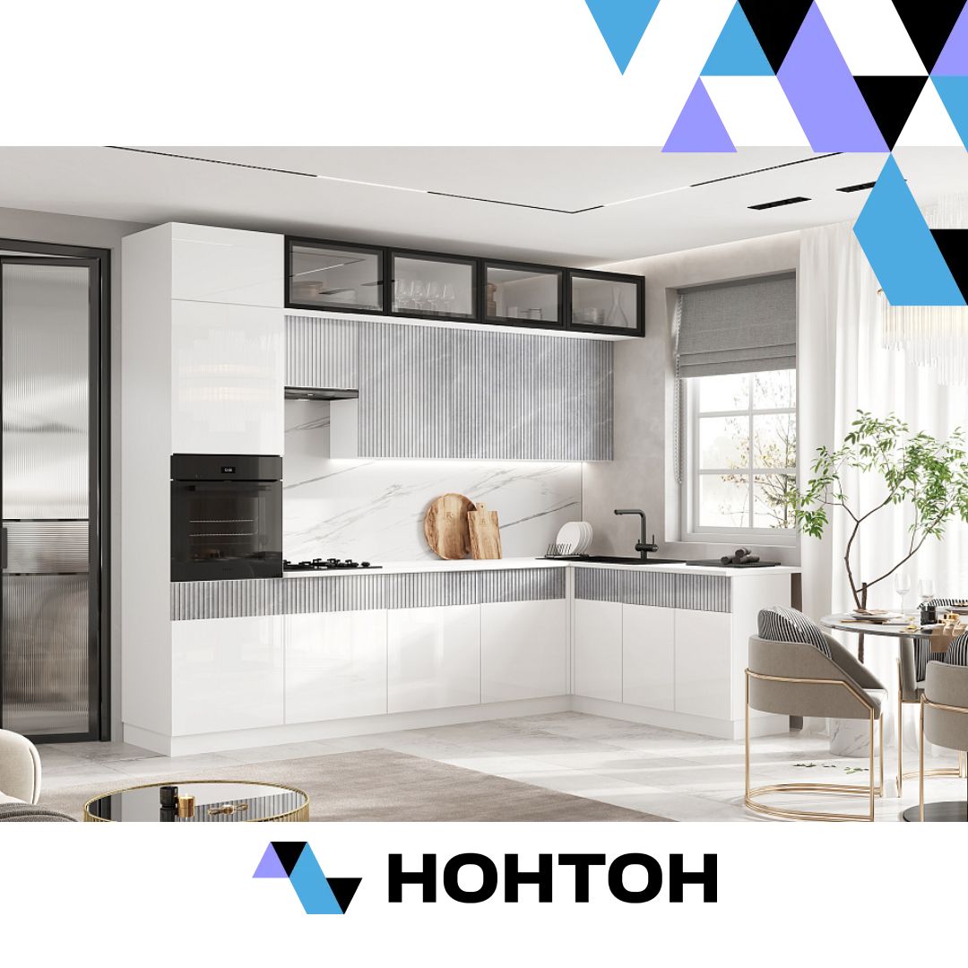 Кухня угловая Оливия 3.0 х 1.8 м белый глянец холодный / мрамор глянец