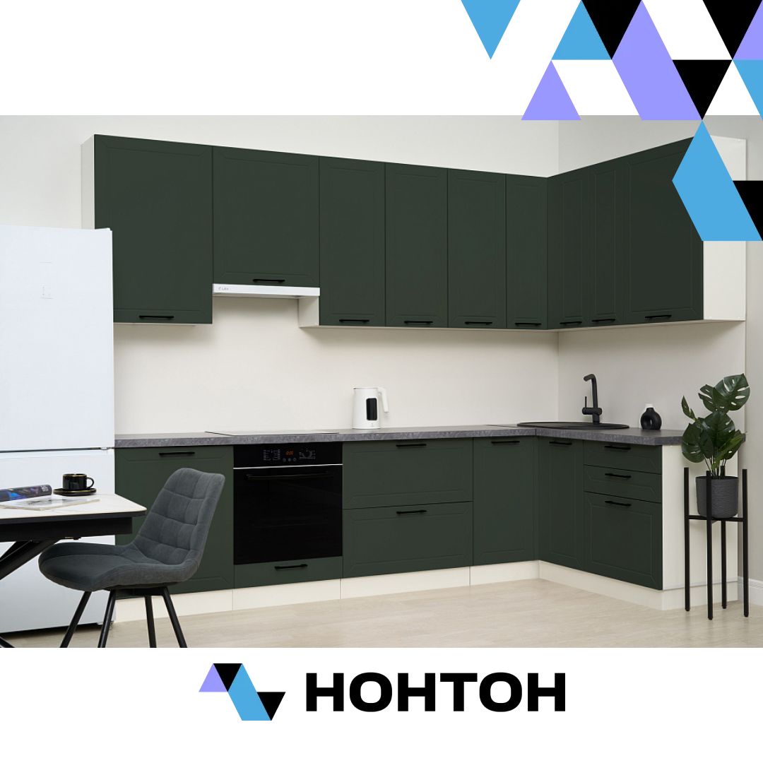 Кухня угловая Кёльн №1 3.0 х 1.6 м софт пихтовый зеленый