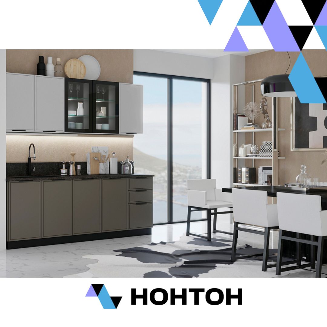 Кухня Николь 2.0 м компоновка №1 холст белый / холст вулканический