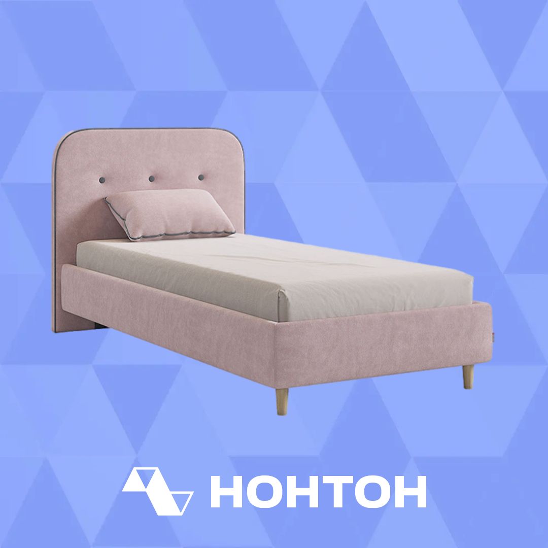 Кровать односпальная Лео велюр нежно-розовый / графит
