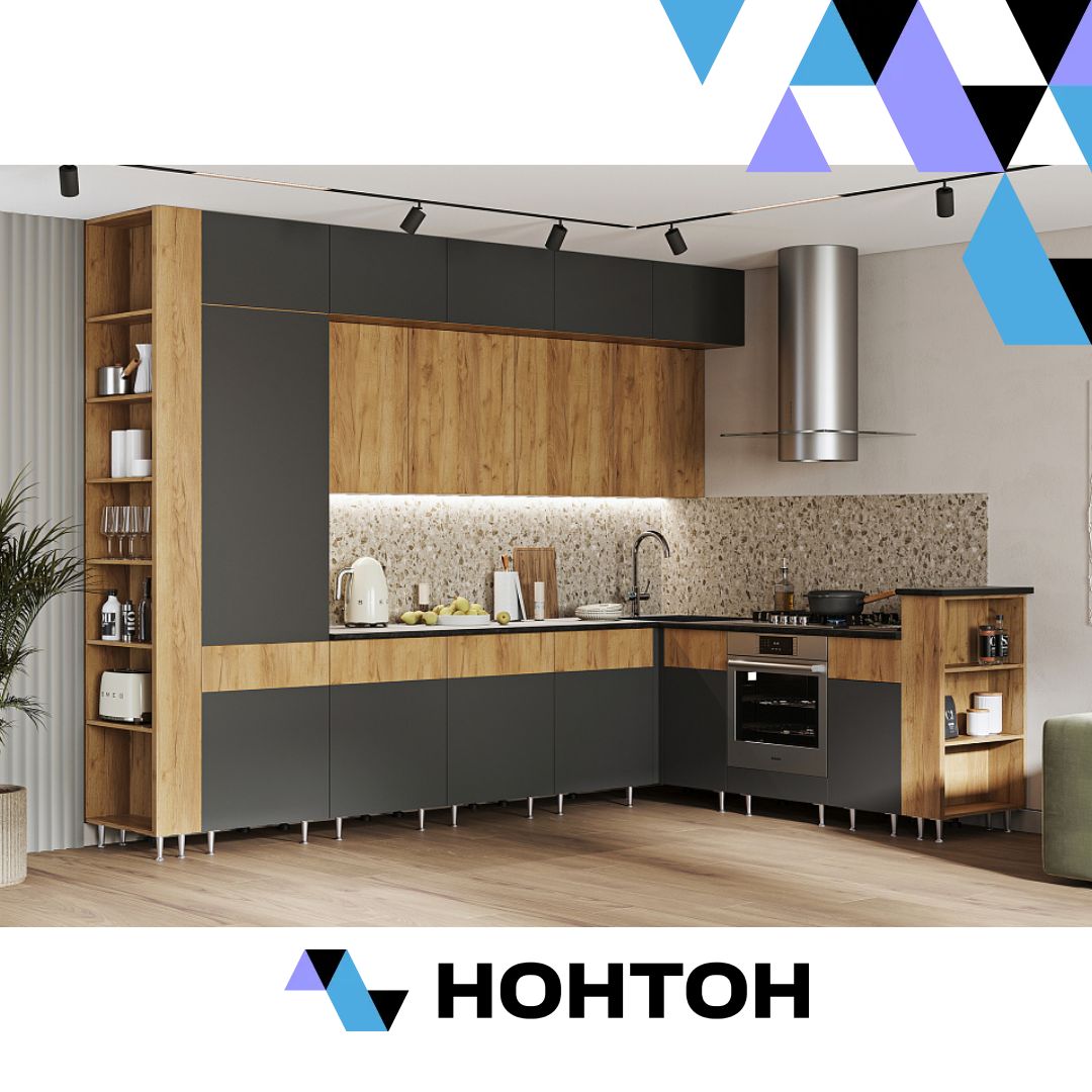 Кухня угловая Техно-5 3.2 на 2.24 м графит софт / дуб крафт