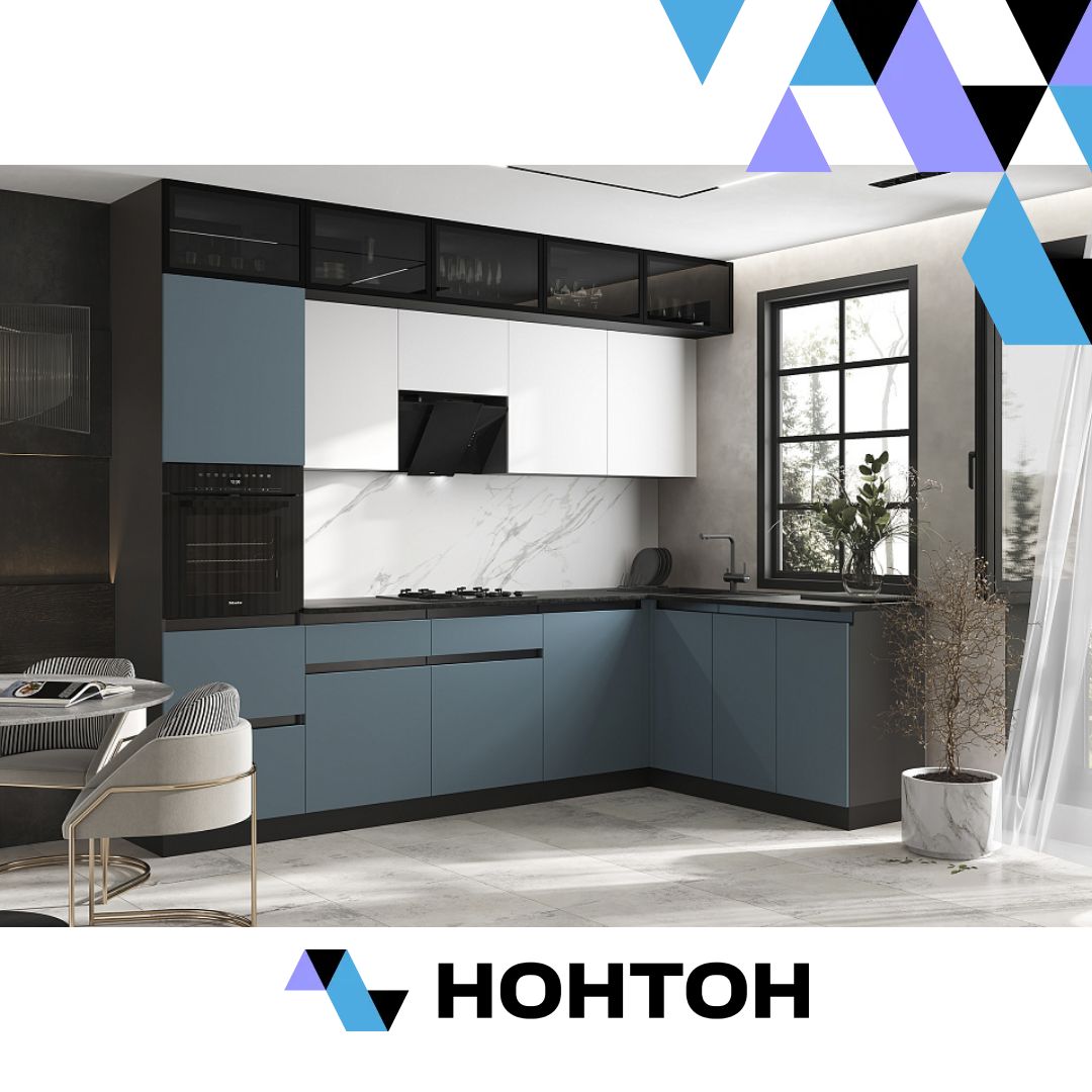 Кухня угловая Техно-6 3.0 х 1.8 м браш блю / браш вайт