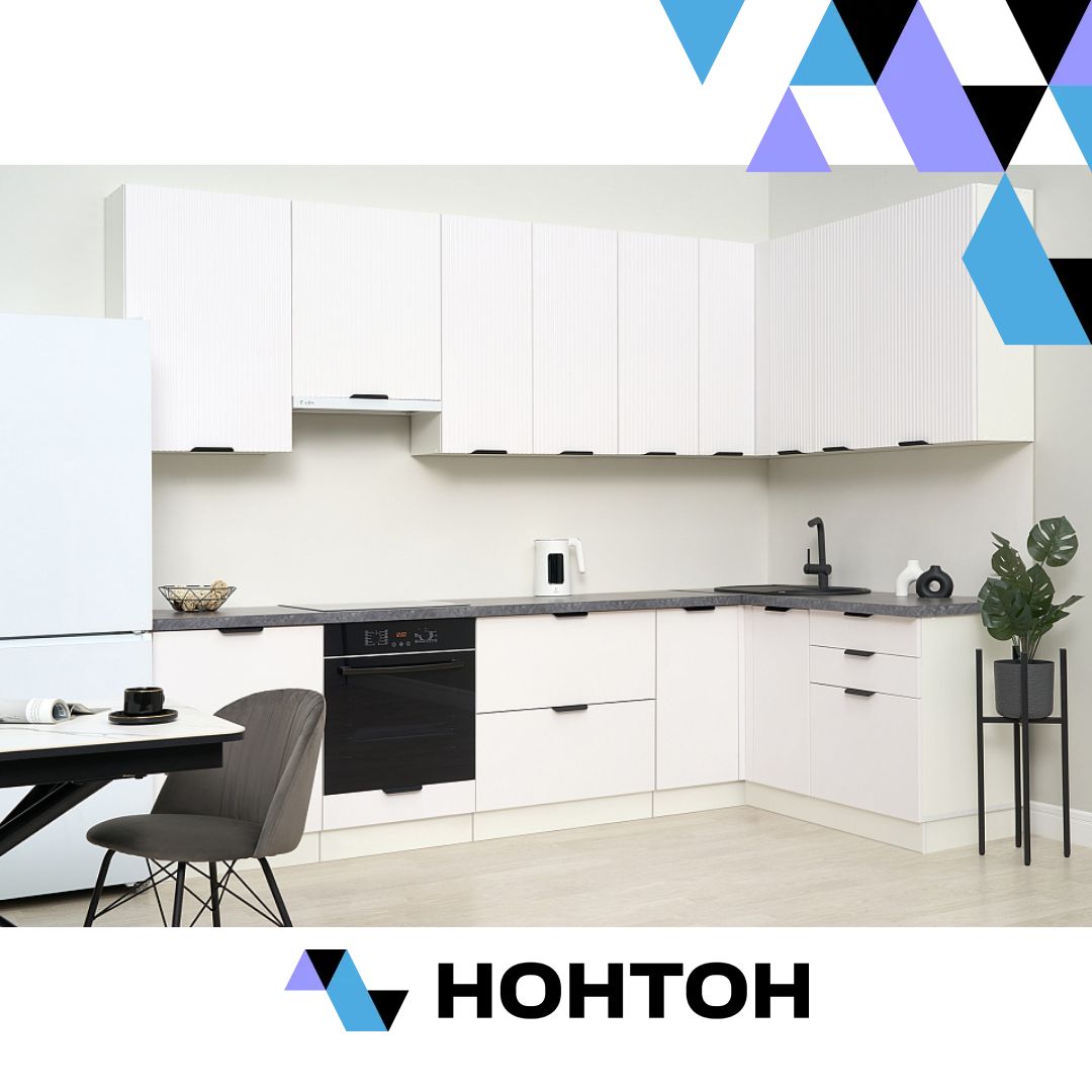 Кухня угловая Норд Line - Норд №1 3.0 х 1.6 м софт пломбир