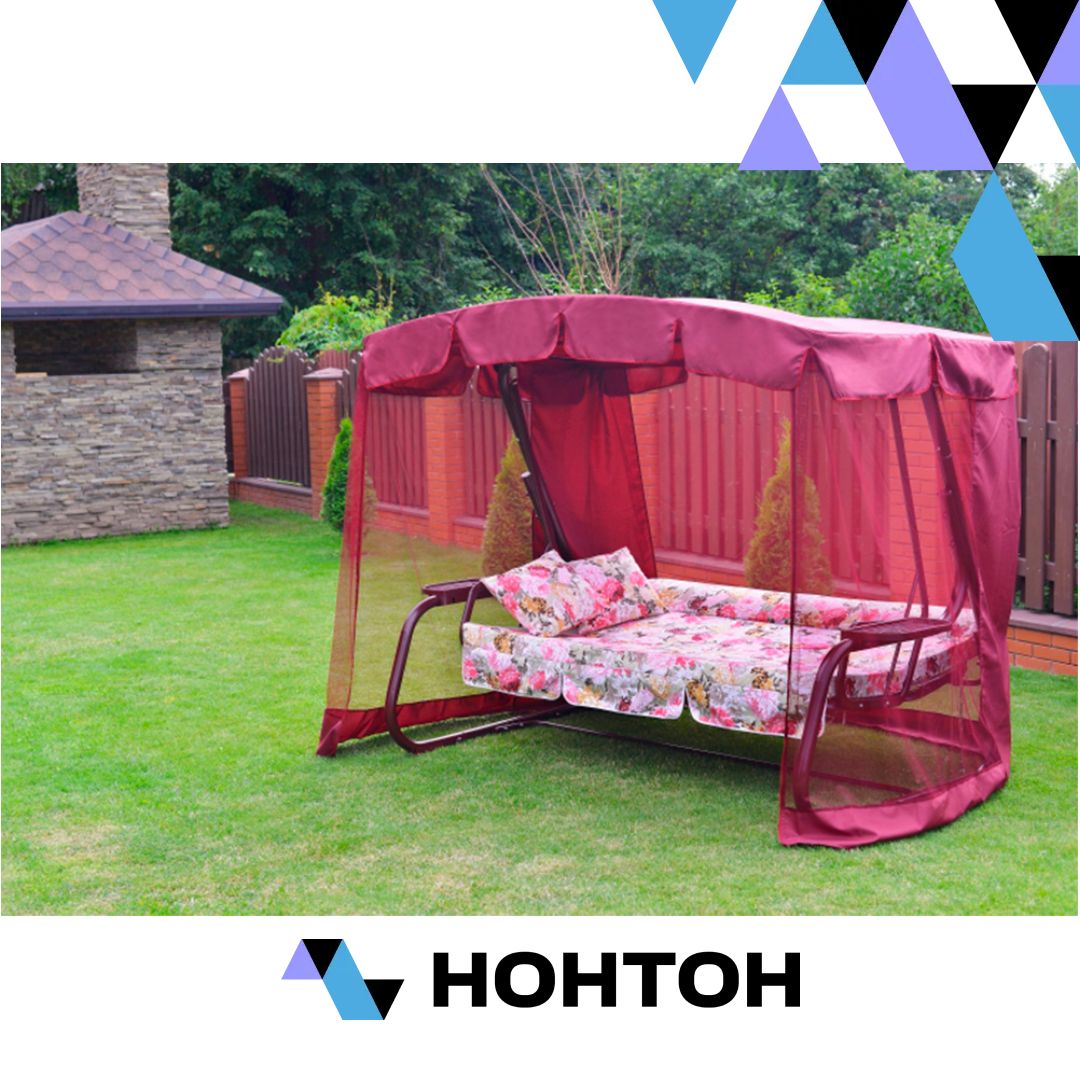 Качели садовые 3-х местные Турин-2 каркас бордовый / рисунок цветы