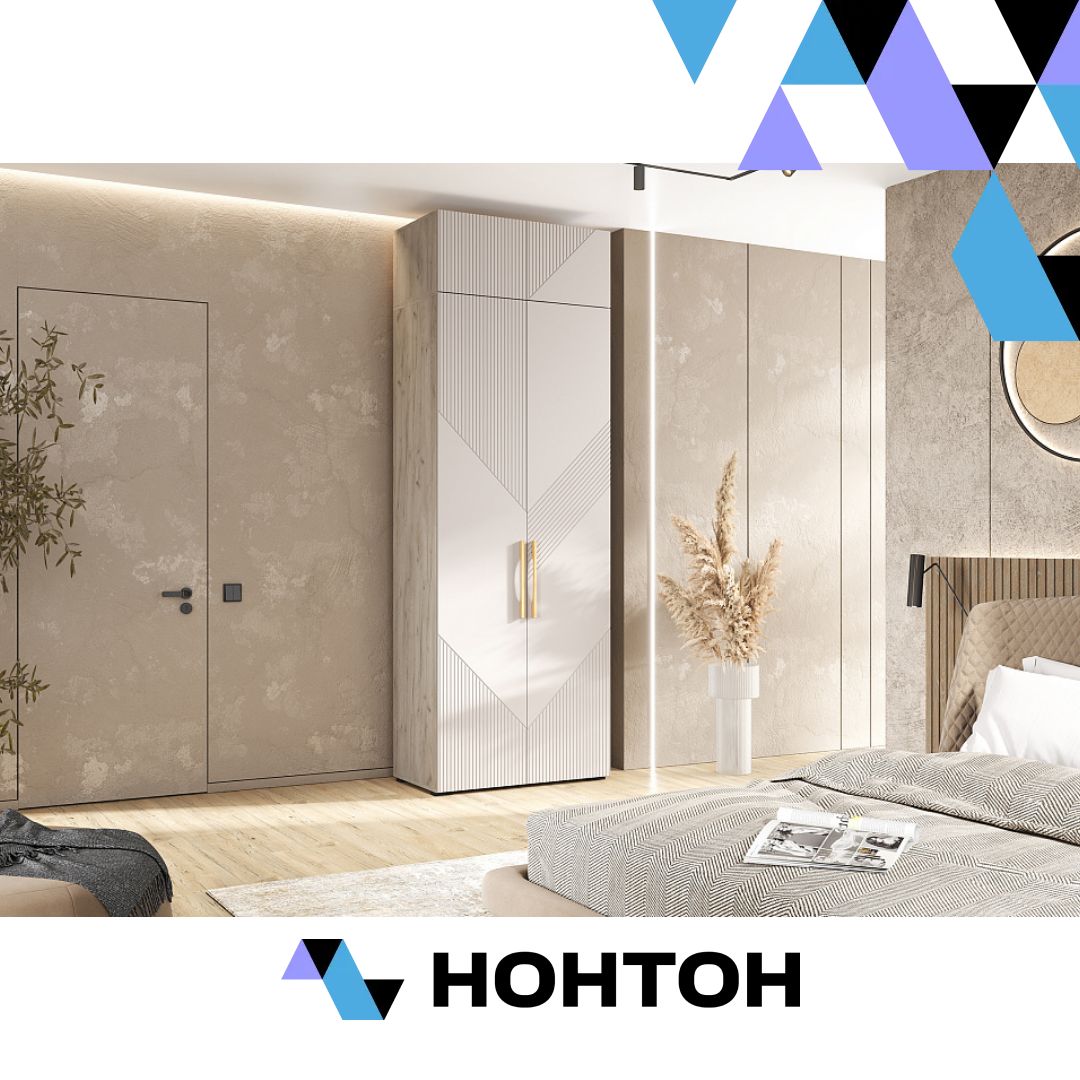 Шкаф 2-х створчатый с антресолью Ирис дуб крафт серый / кашемир