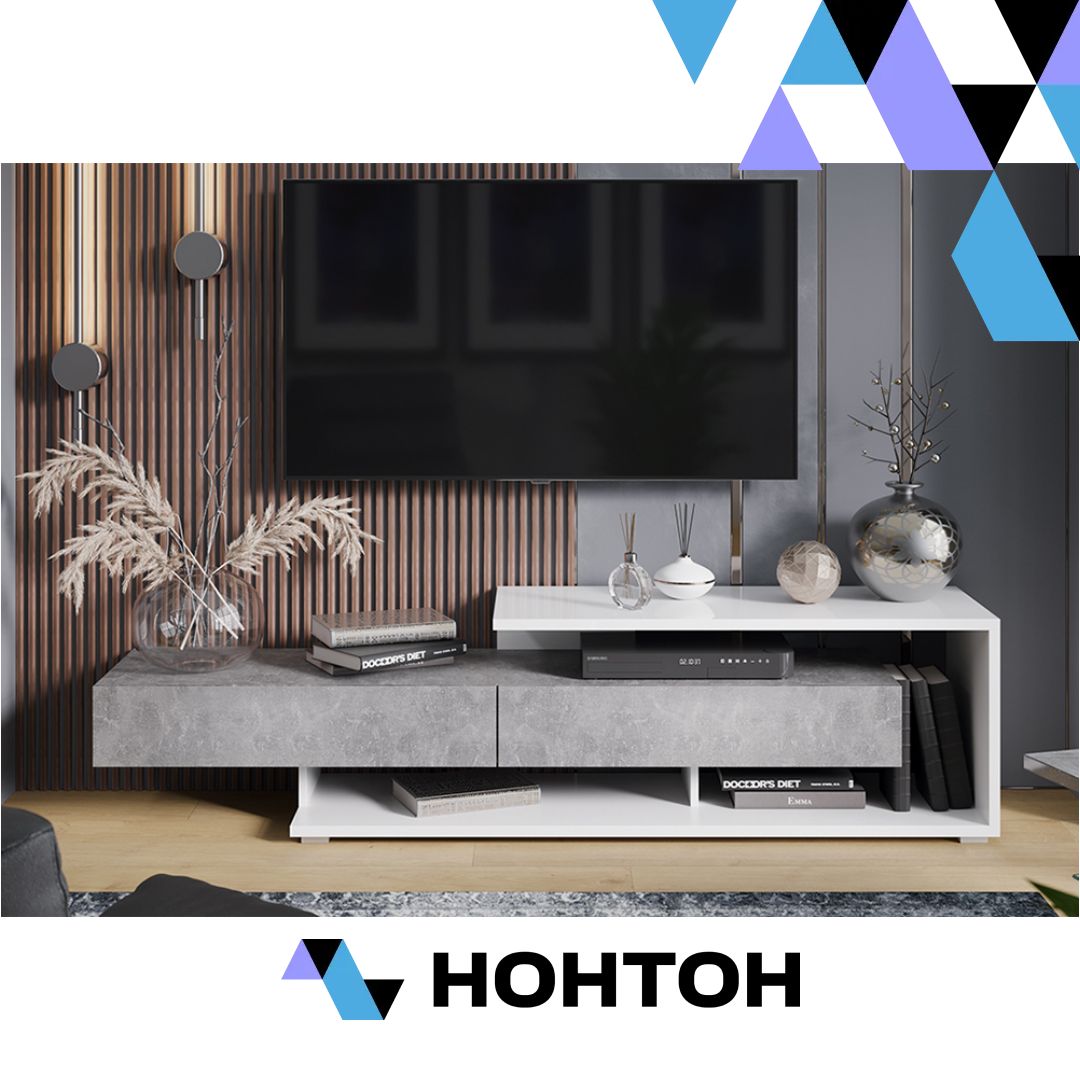 Тумба под ТВ Монтана тип 4 белый / ателье светлый глянец