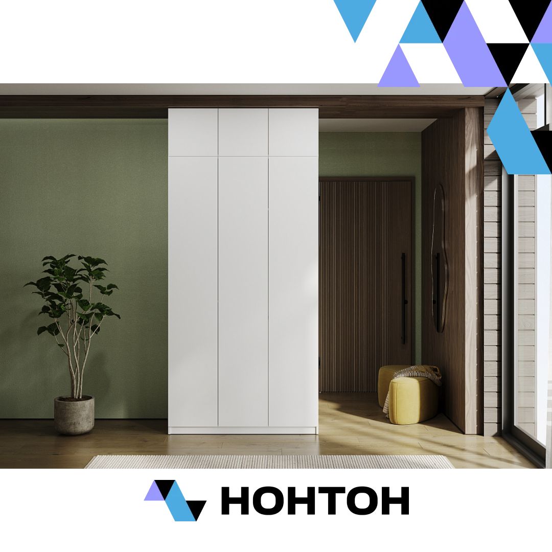 Шкаф 3-х створчатый Скайвуд с антресолью белый текстурный