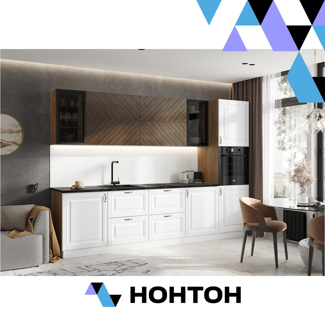 Кухня Престиж №1 3.0 м браш вайт / прайм орех