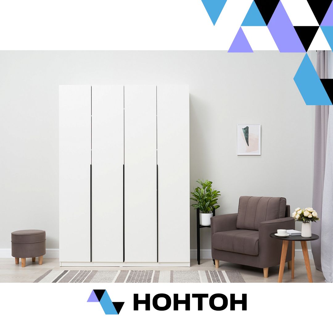 Шкаф 4-х створчатый Тивина белый текстурный