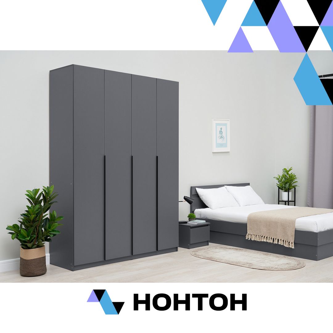 Шкаф 4-х створчатый Тивина графит серый