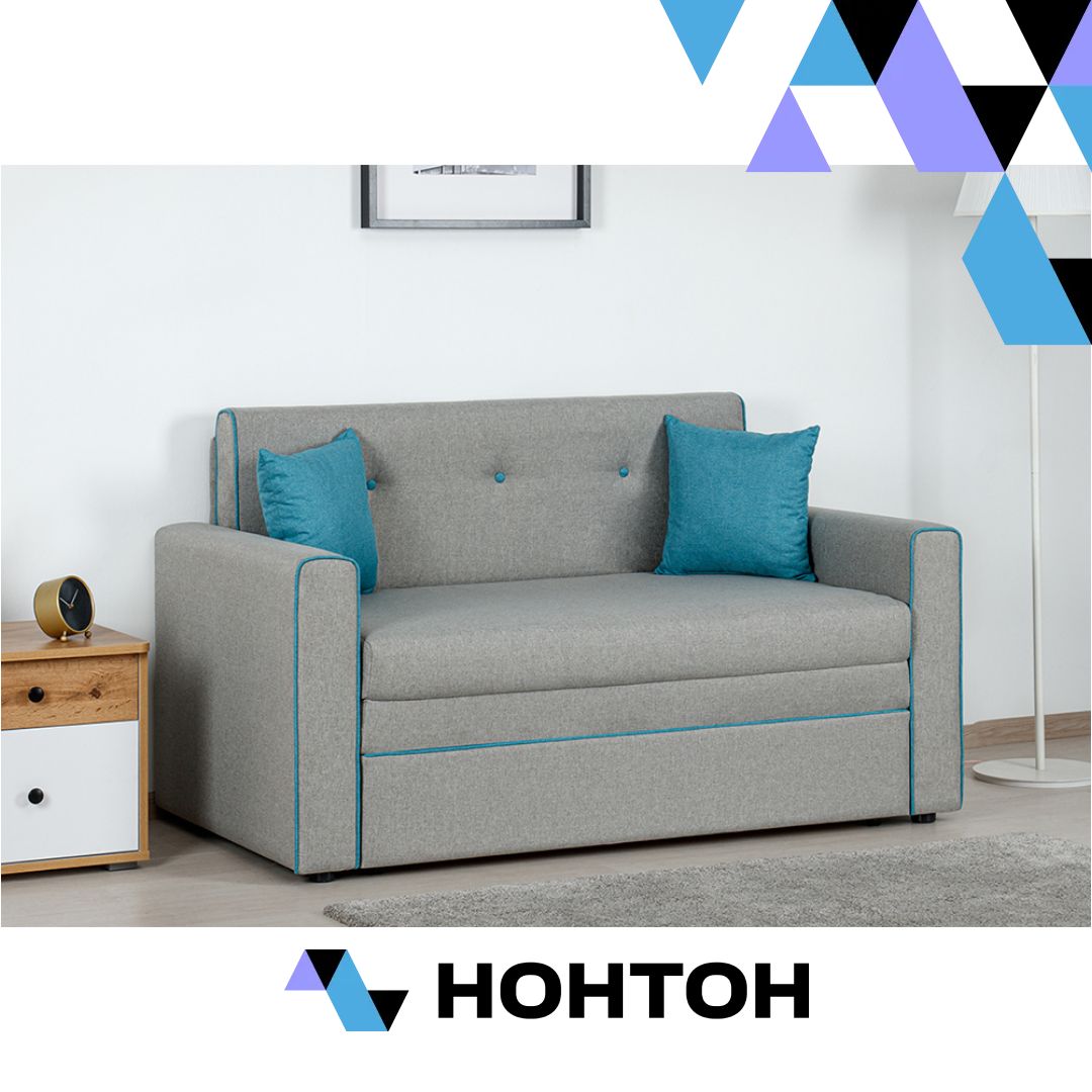 Диван выкатной Найс светло-серый / бирюзовый