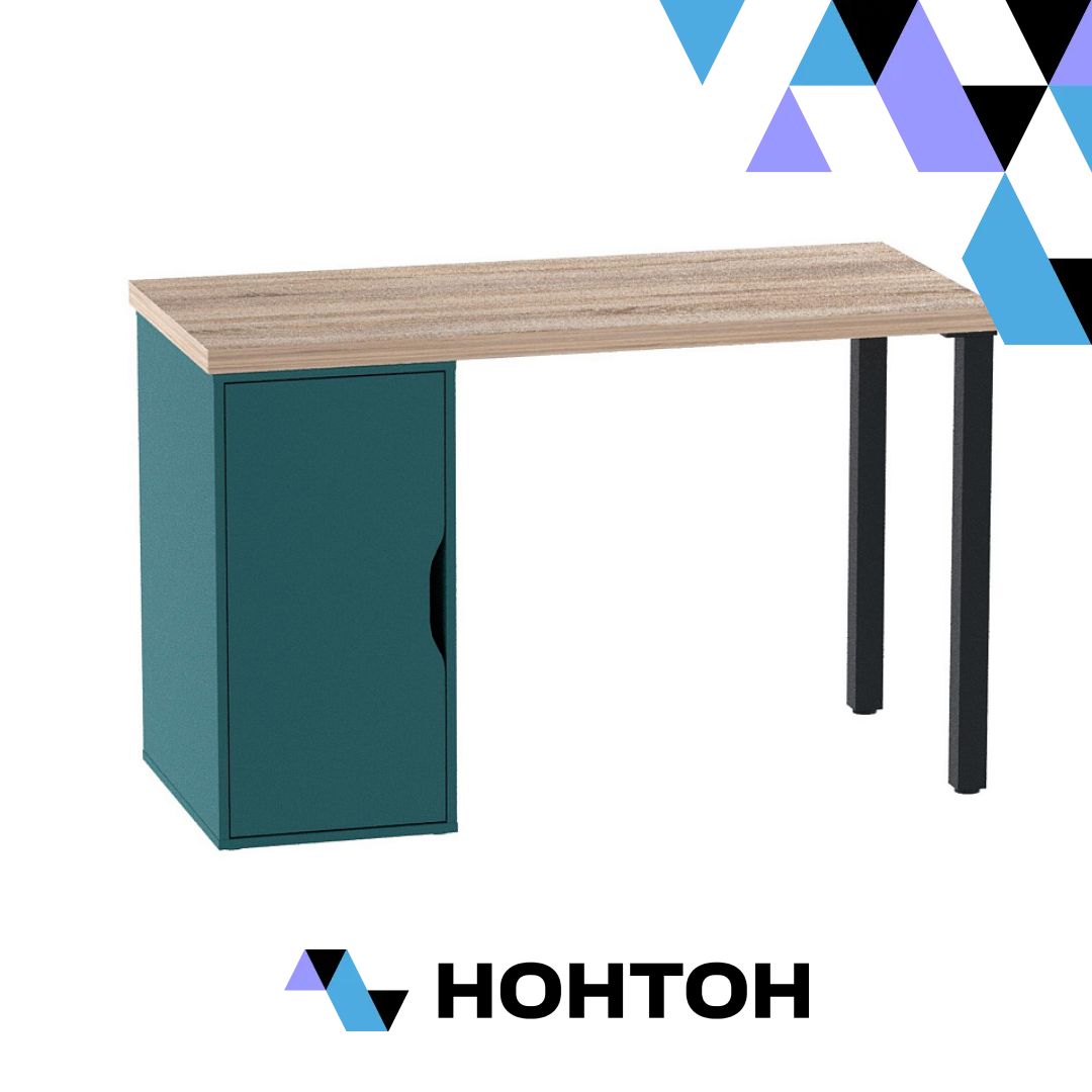 Стол письменный с тумбой Ингар черный / дуб беленый / серо-бирюзовый