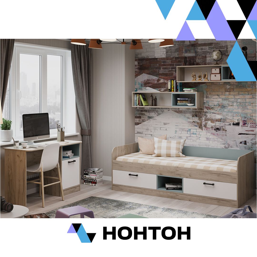 Спальня Оливер №1 дуб крафт серый / белый / серо-голубой