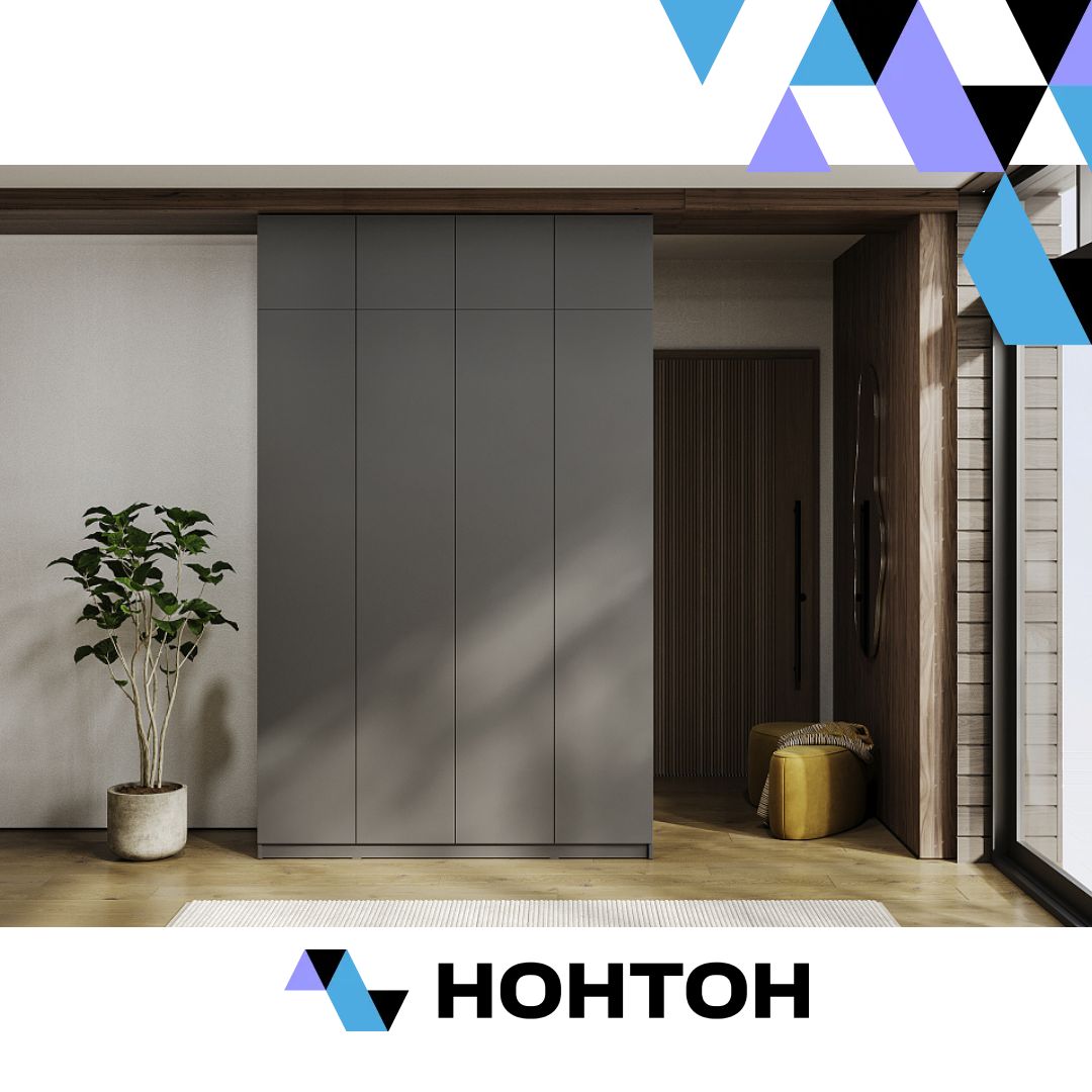 Шкаф 4-х створчатый Скайвуд с антресолью графит серый