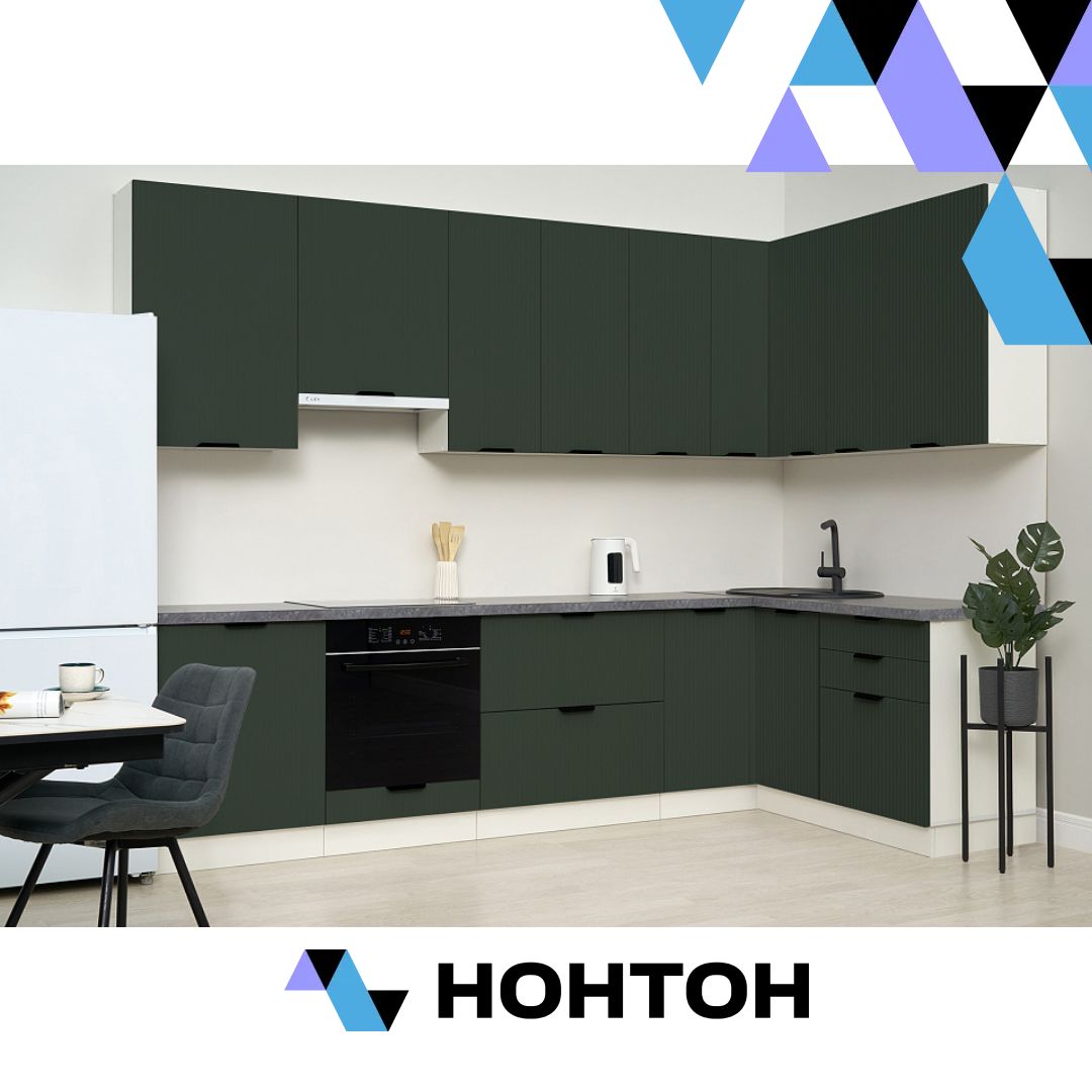Кухня угловая Норд Line №1 3.0 х 1.6 м софт пихтовый зеленый