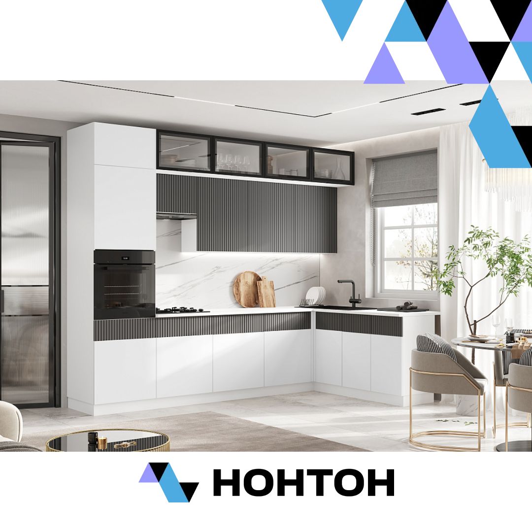 Кухня угловая Оливия 3.0 х 1.8 м белый снег софт / графит софт new