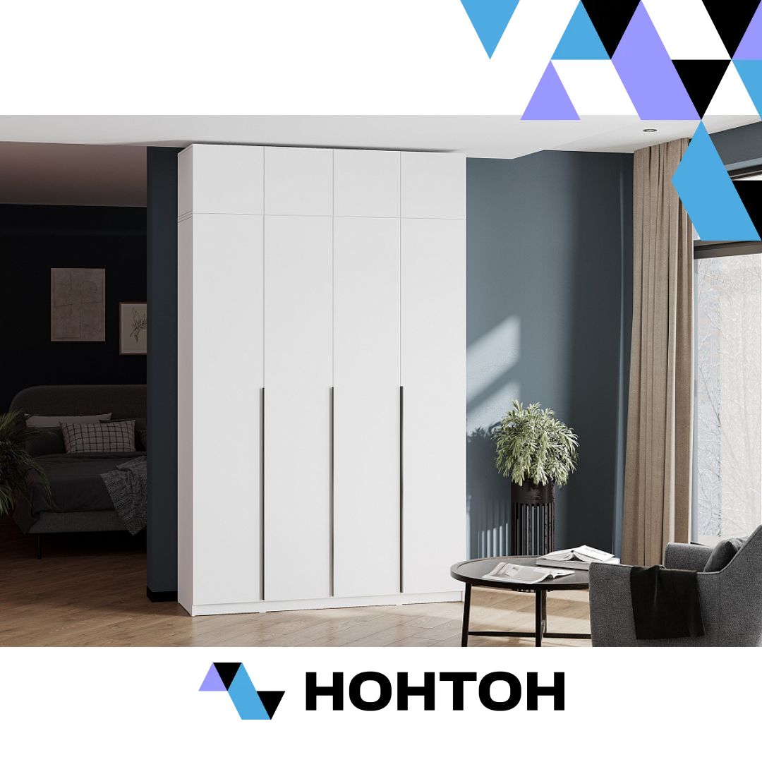 Шкаф 4-х створчатый Тивина с антресолью белый текстурный