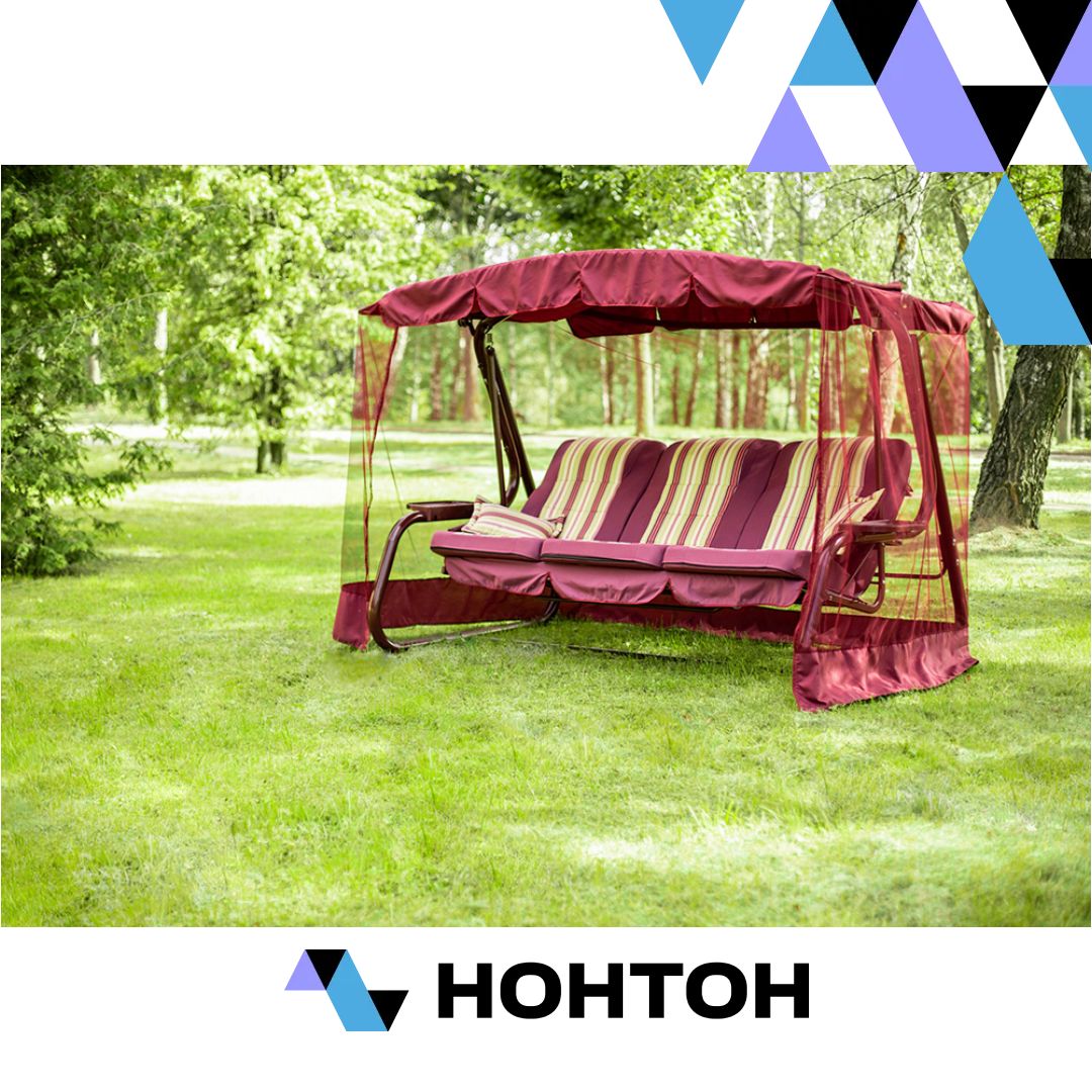 Качели садовые 3-х местные Палермо Премиум бордовые / бежевые