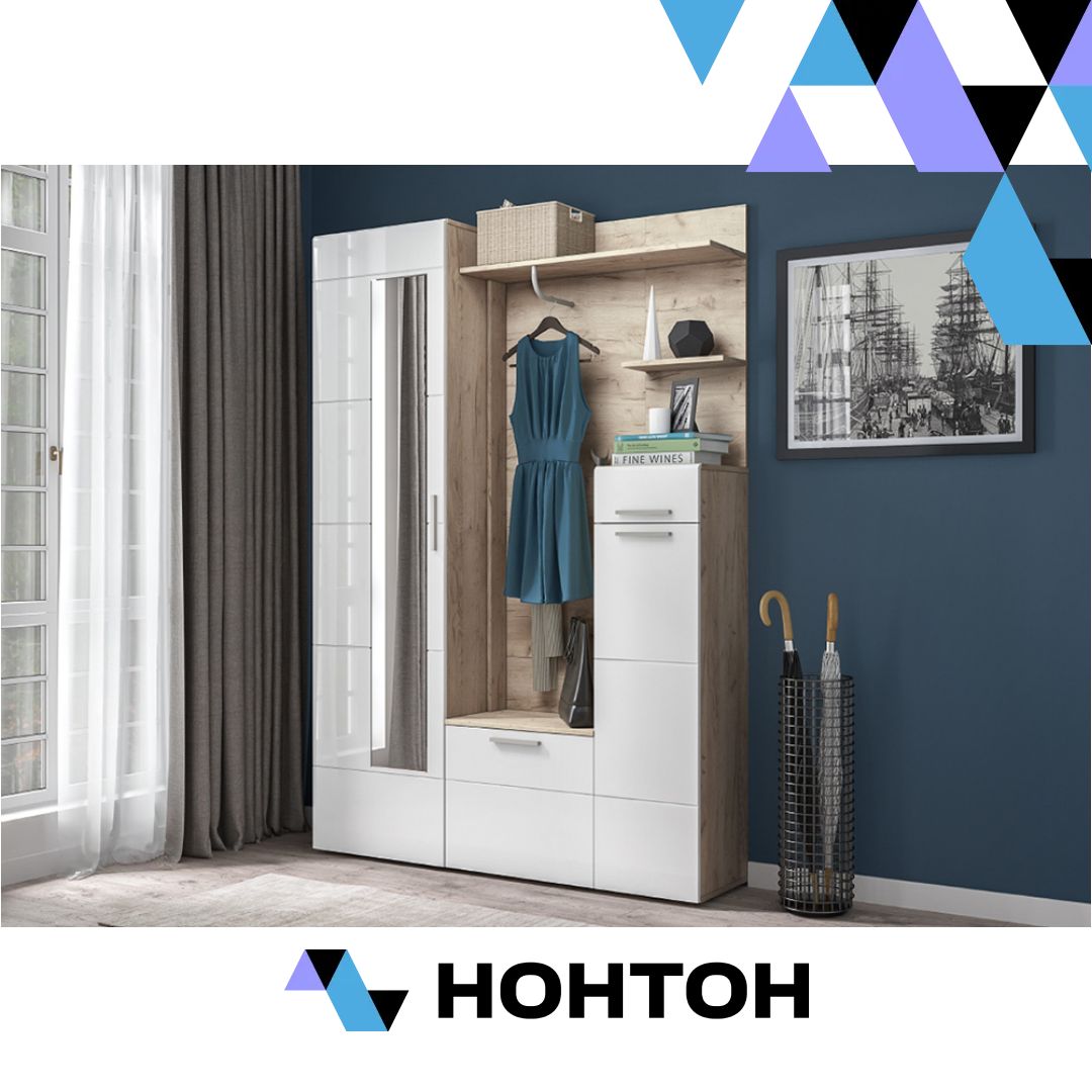 Прихожая Лайн 1 дуб крафт серый / белый глянец