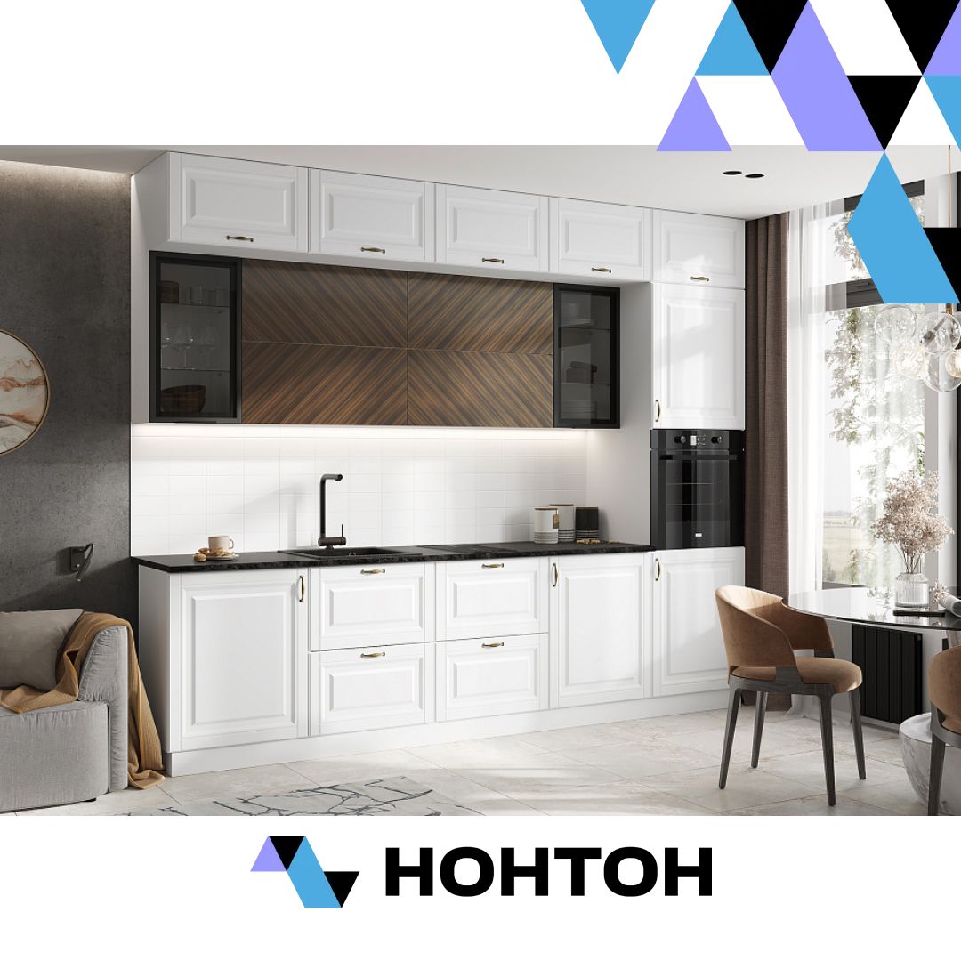 Кухня Престиж №2 3.0 м браш вайт / прайм орех