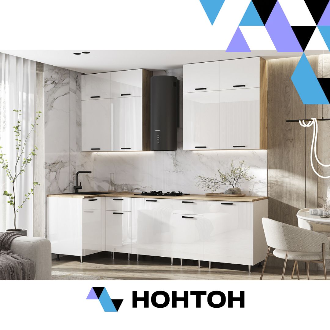 Кухня угловая Рио NEW №3 1.0 х 2.6 м белый глянец