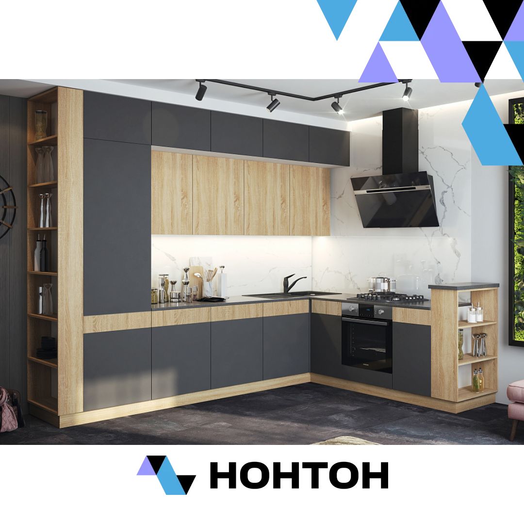 Кухня угловая Техно-5 3.2 на 2.24 м сонома / графит софт