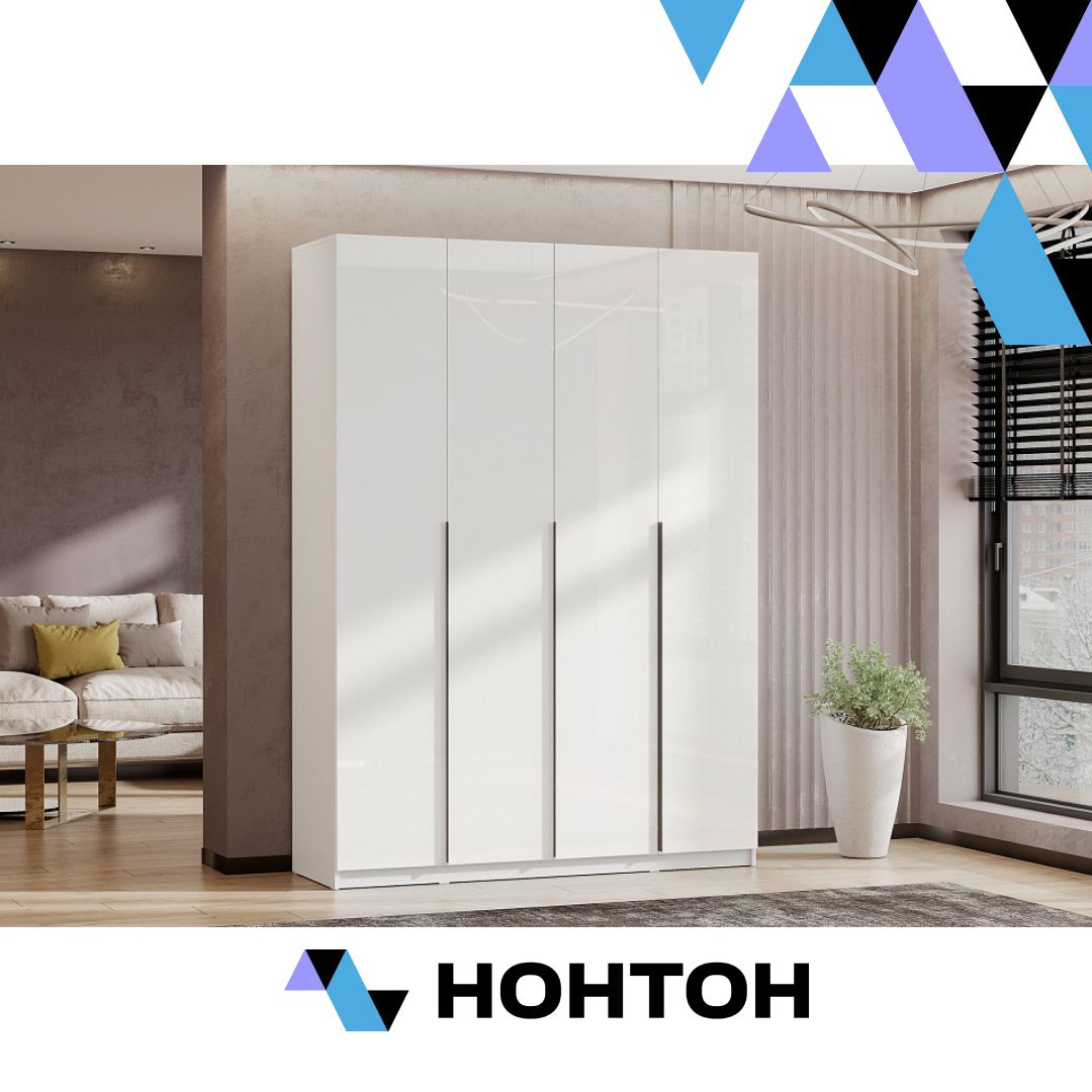 Шкаф 4-х створчатый Тивина белый / белый глянец