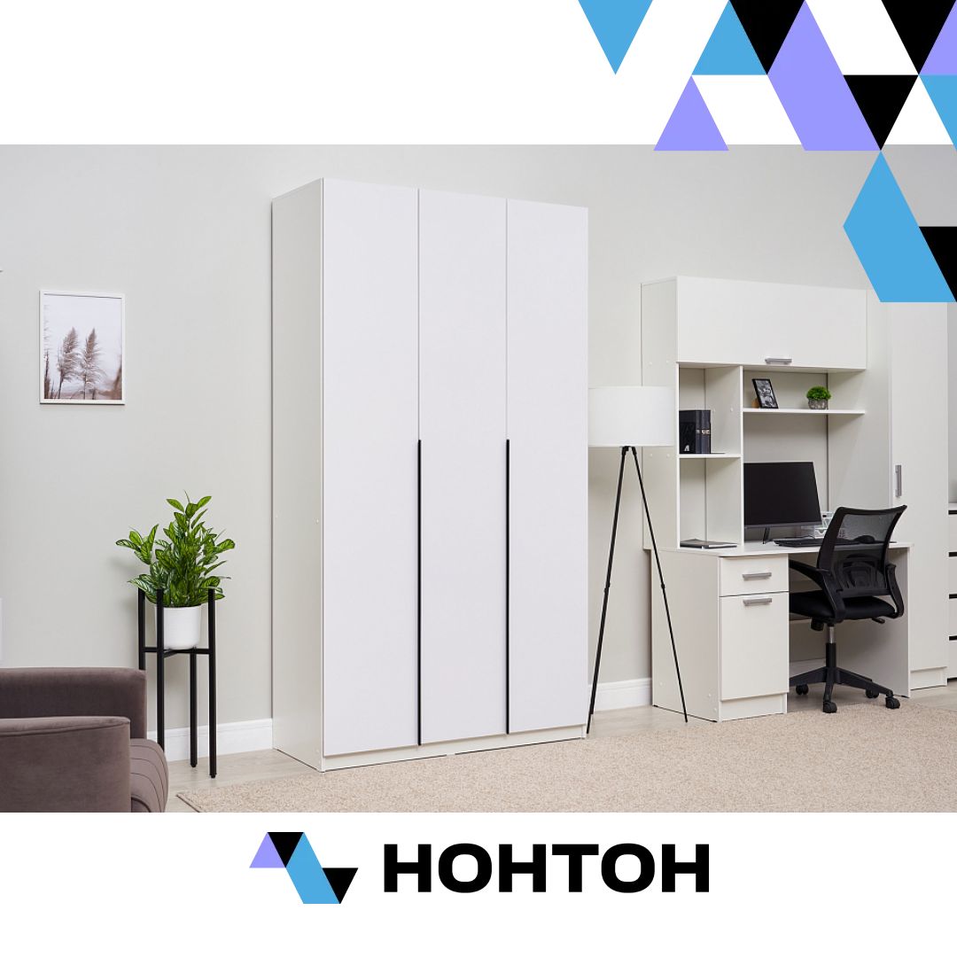 Шкаф 3-х створчатый Тивина белый / белый глянец