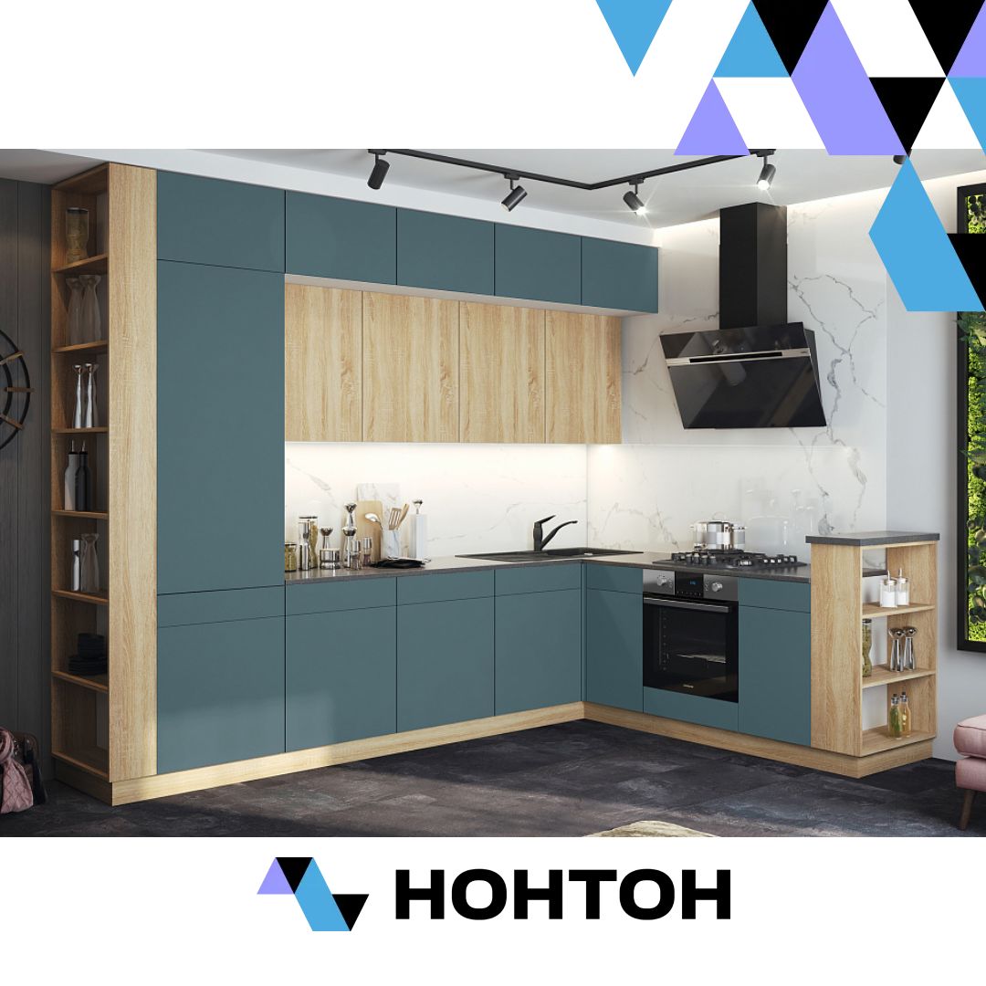 Кухня угловая Техно-5 3.2 на 2.24 м сонома / браш блю