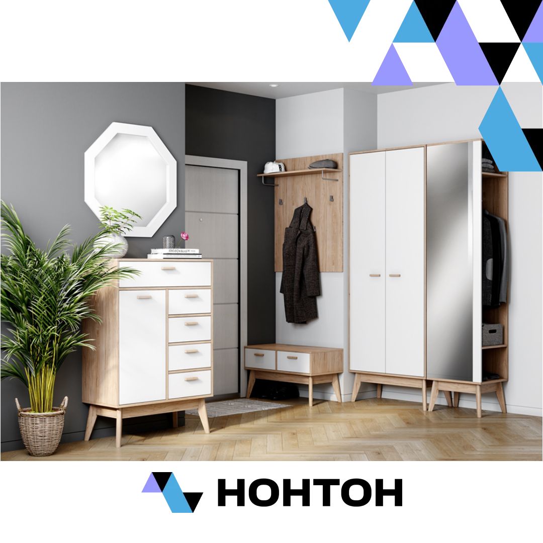 Прихожая Калгари дуб натуральный светлый / белый матовый