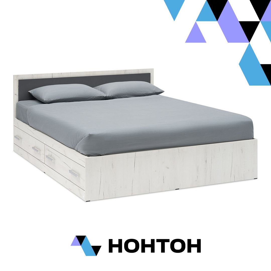 Кровать двуспальная с ящиками Фиеста New дуб крафт белый / графит