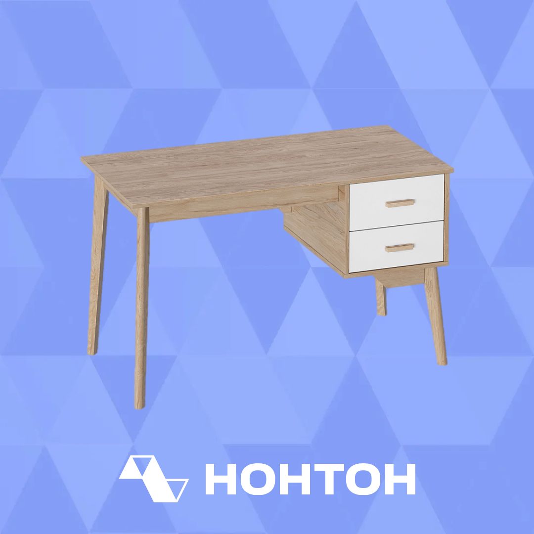Стол письменный Калгари с тумбой дуб натуральный светлый / белый матовый