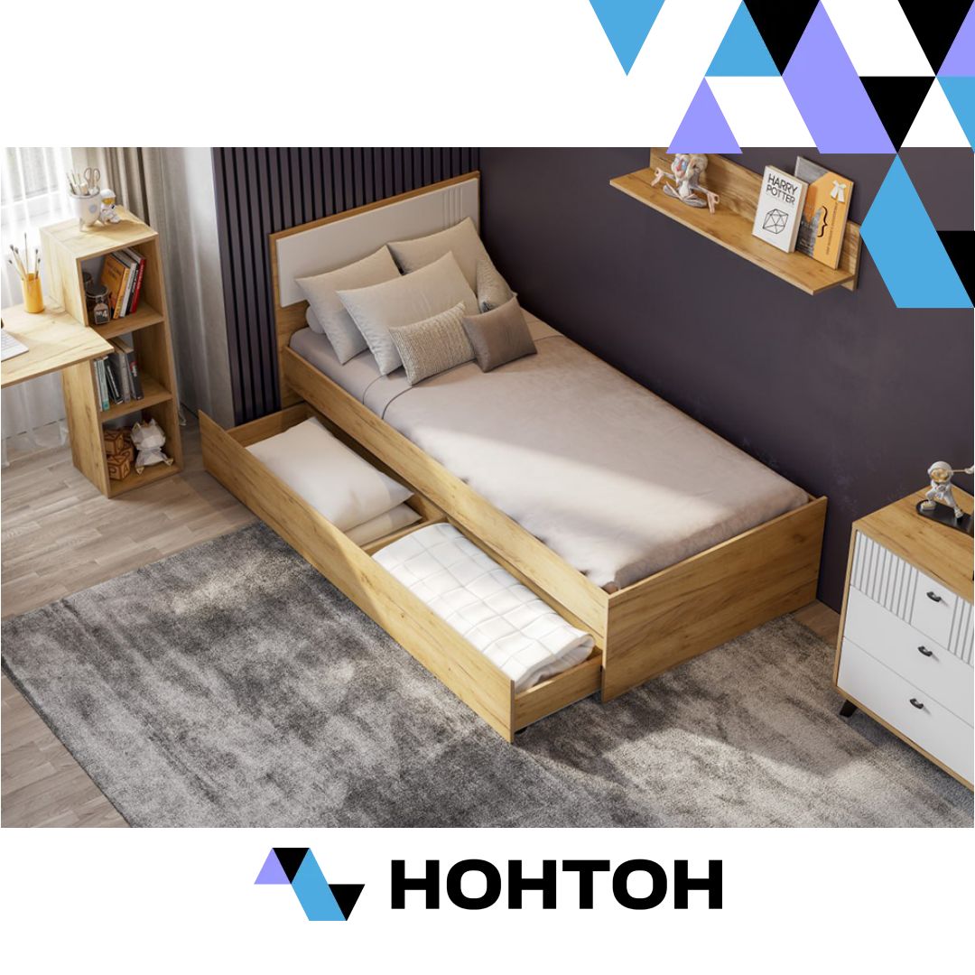 Кровать Ливенто с ящиками дуб золотой / белый матовый