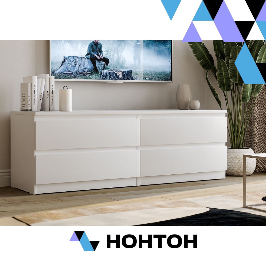 Комод низкий Мальта 4 ящика белый