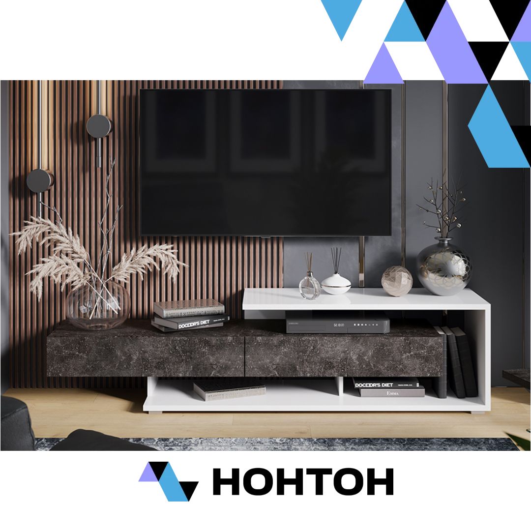 ТВ-тумба Монтана TV-4 белый / ателье темный глянец