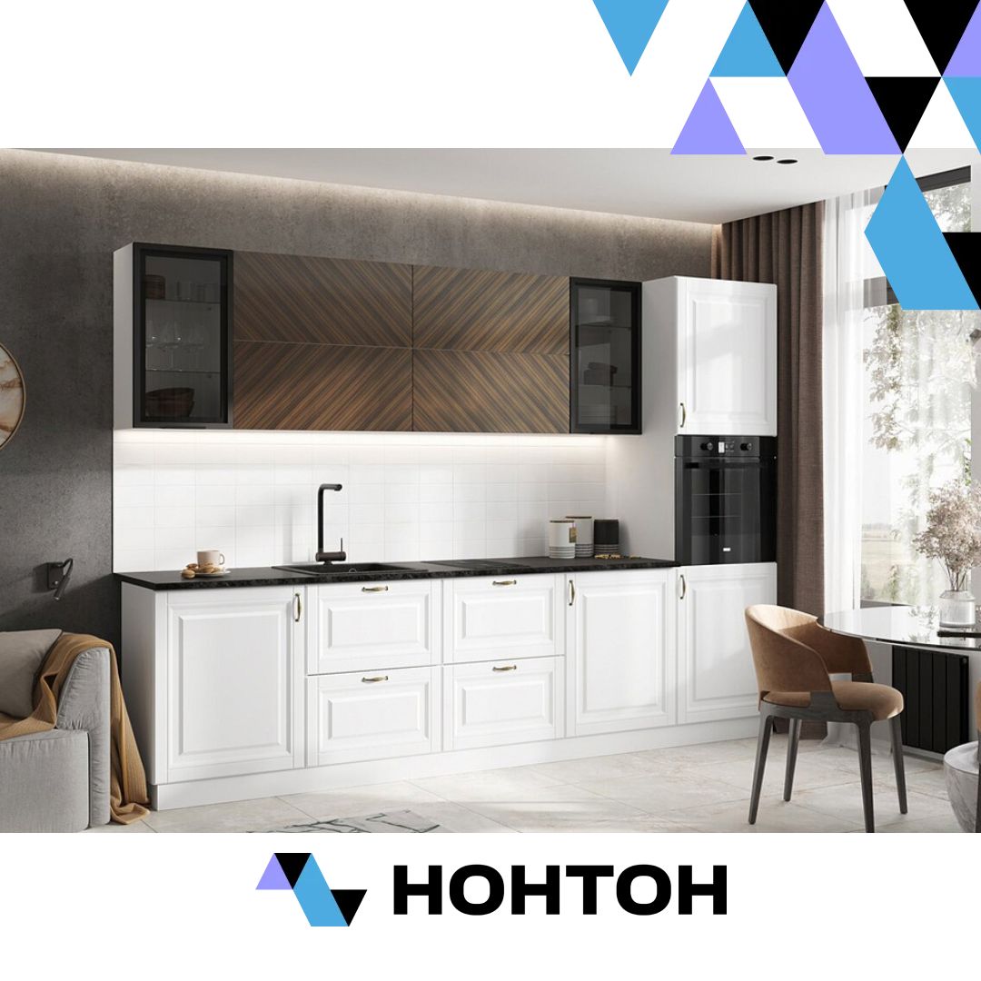 Кухня Престиж №1 3.0 м браш вайт / прайм орех