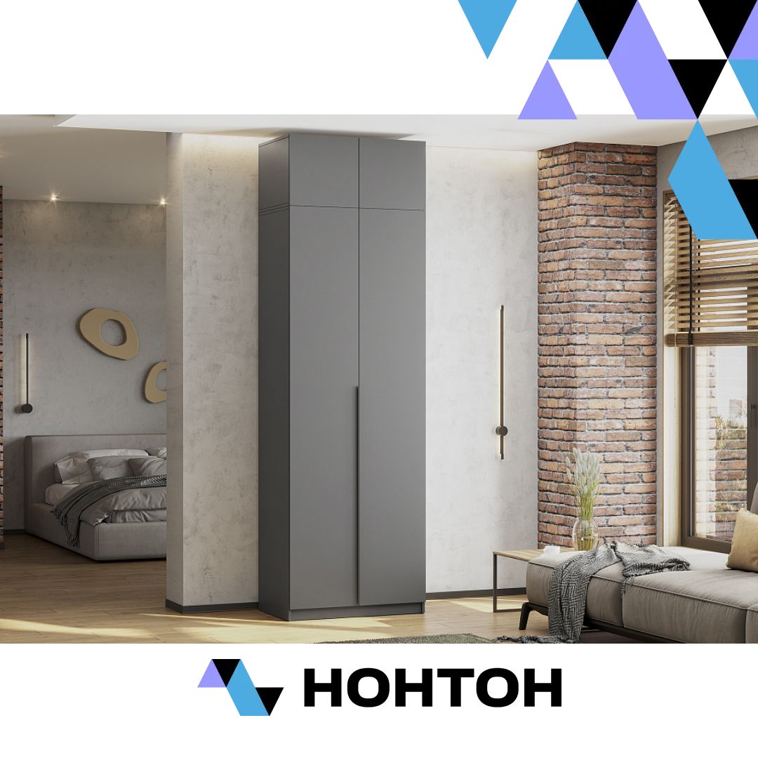 Шкаф 2-х створчатый Тивина с антресолью графит серый