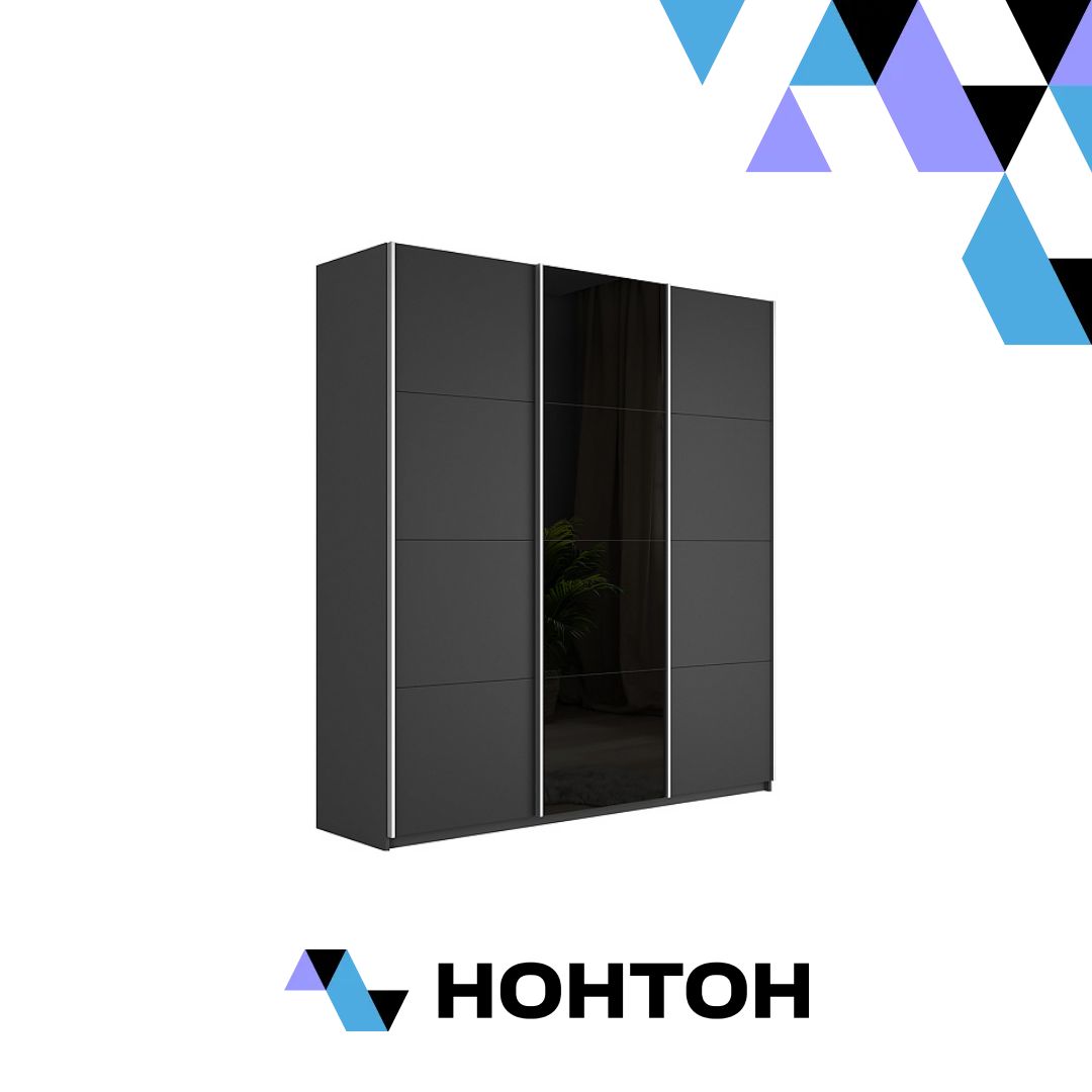 Шкаф-купе 3-х створчатый широкий Прайм серый диамант / черный