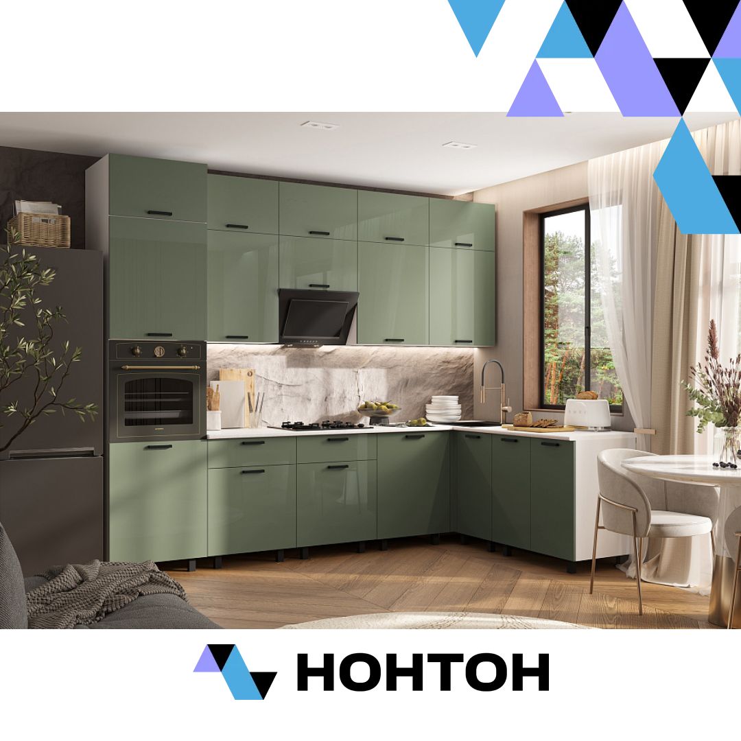 Кухня Техно 3.0 х 1.8 м компоновка №6 олива глянец