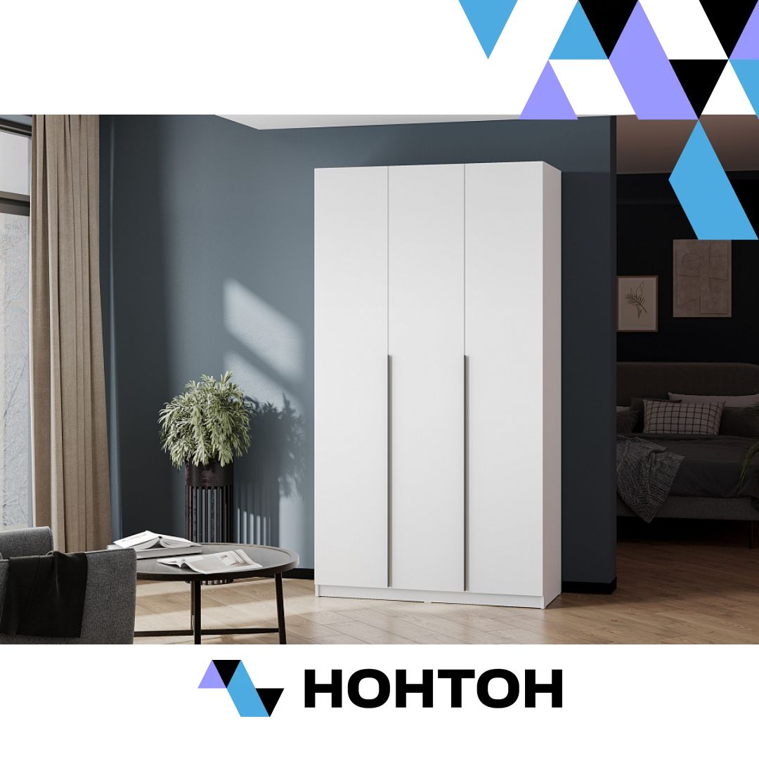 Шкаф 3-х створчатый Тивина белый текстурный