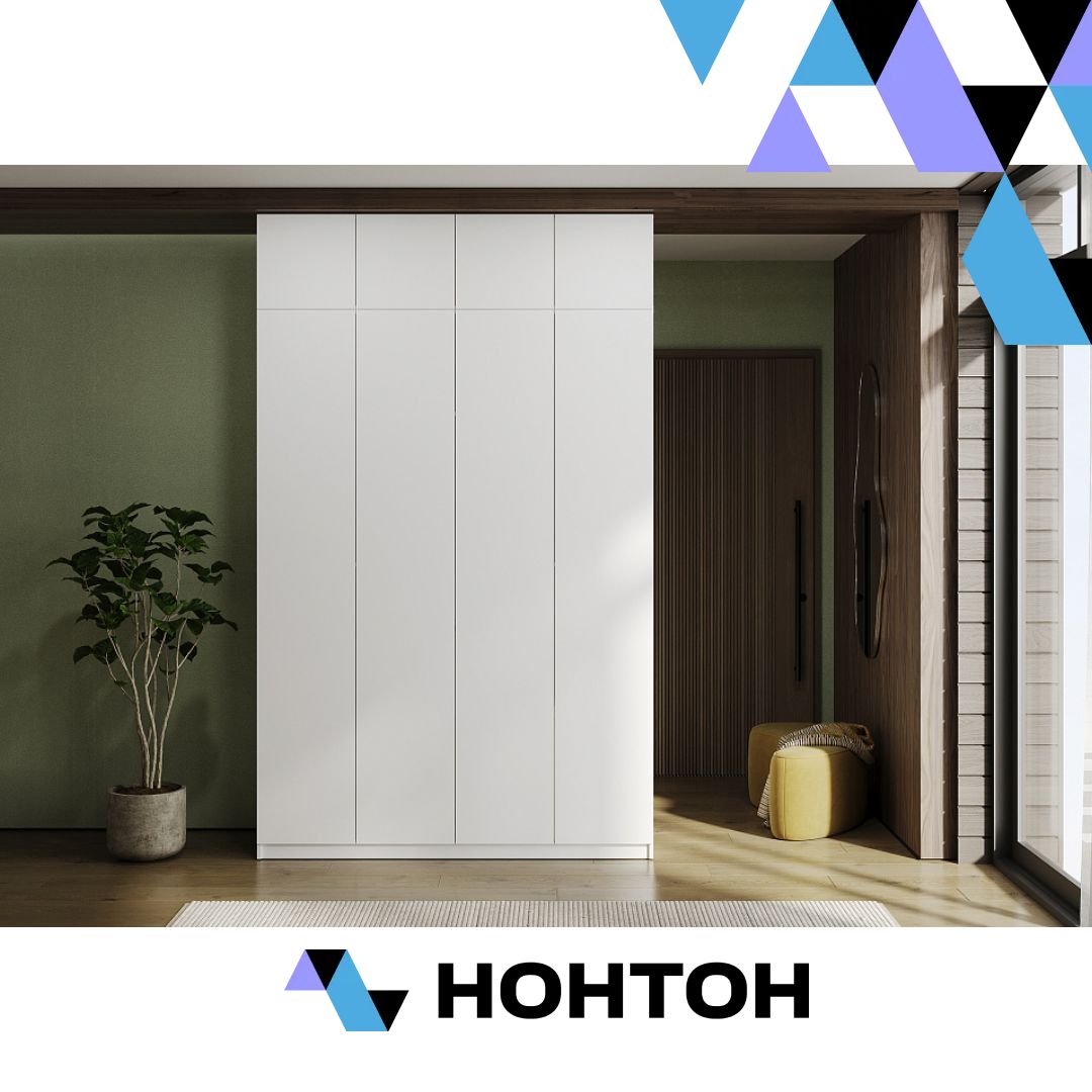 Шкаф 4-х створчатый Скайвуд с антресолью белый текстурный