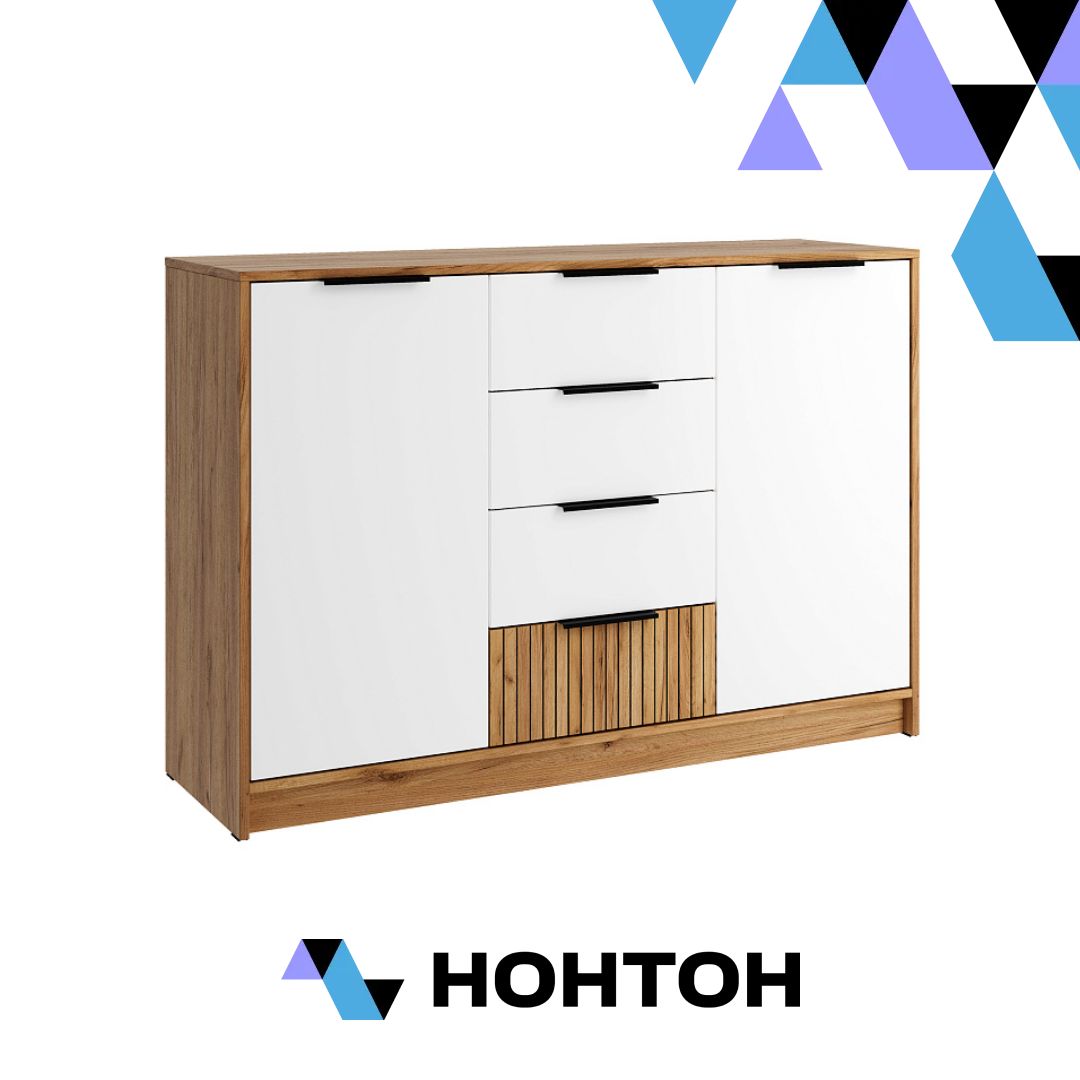 Комод двухдверный Ивис дуб крафт золотой / белый гладкий