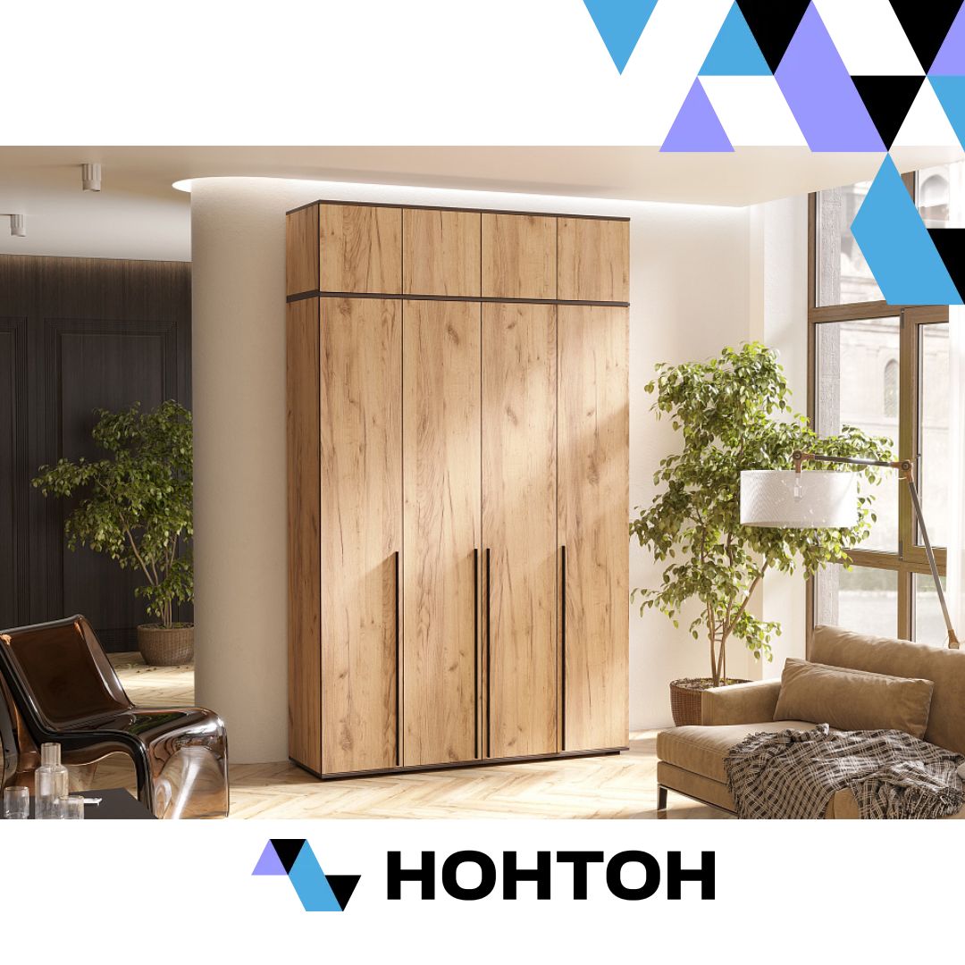 Шкаф 4-х створчатый с антресолью Норд дуб крафт